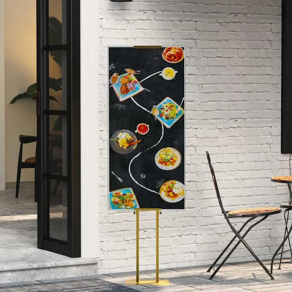 Espositore in Acciaio Dorato 30x23,5x210 cm Regolabile in Altezza, Espositore Bifacciale per Fiere, Esposizione, Promozione, Banca pubblicitaria per interni ed esterni