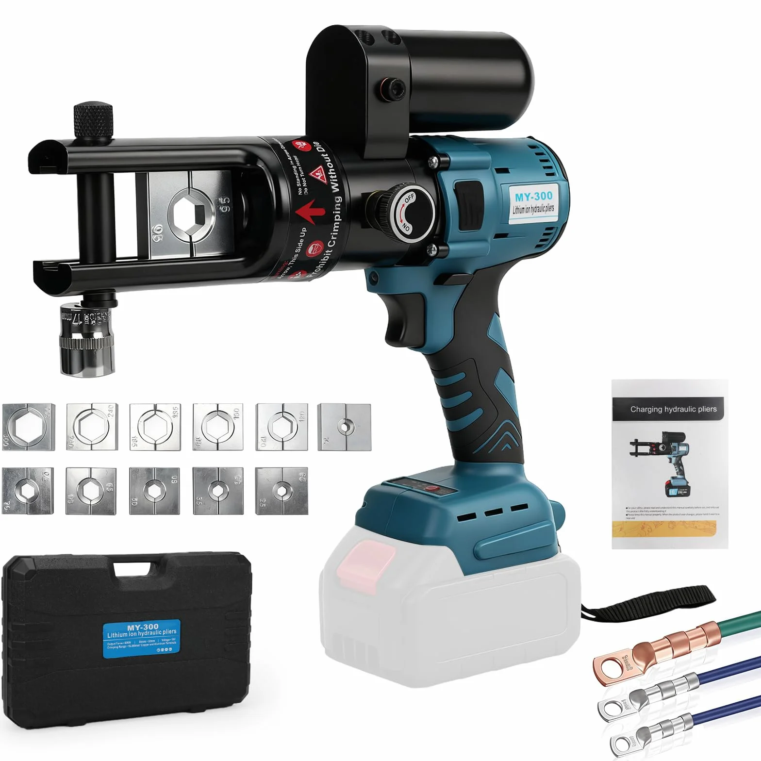 Pinza Crimpatrice Idraulica Compatibile con Makita 18V, Pinza Elettrica per Rame 16-300 mm²/ Capicorda in Alluminio 10-240 mm², Crimpatura Continuo per Cavi e Manicotti (Senza Batteria Caricabatterie)