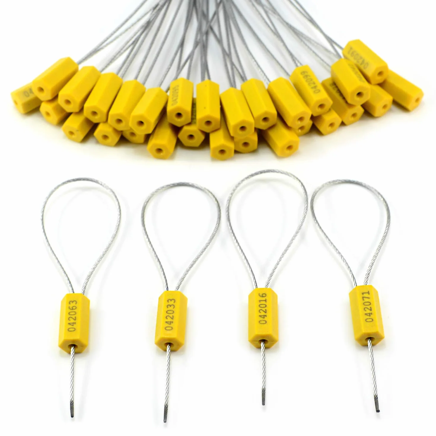 50 guarnizioni numerate per cavi di sicurezza, a prova di manomissione, in filo di acciaio, per rimorchi, fascette fermacavi (giallo)