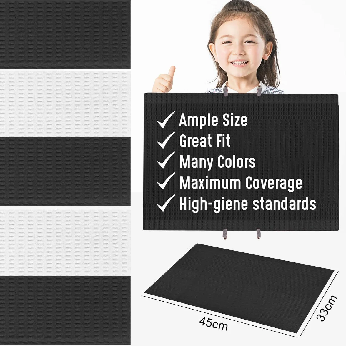 Bavaglini Dentali 50 Pezzi 33 x 45cm Usa e Getta Tovaglia Monouso per Tatuaggi Nero