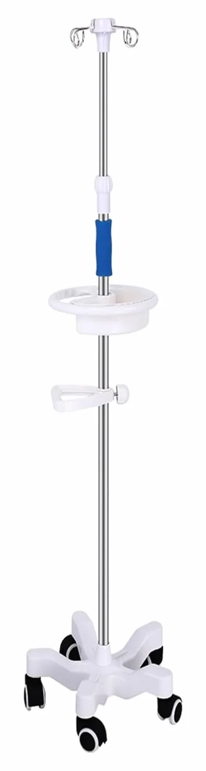 Asta per flebo, Asta per flebo con Ruote, 4 Ganci, 5 Ruote, Supporto per Sacca per fluidi IV, Altezza Regolabile, Asta per flebo per Ospedale Domestico (Bianco B)