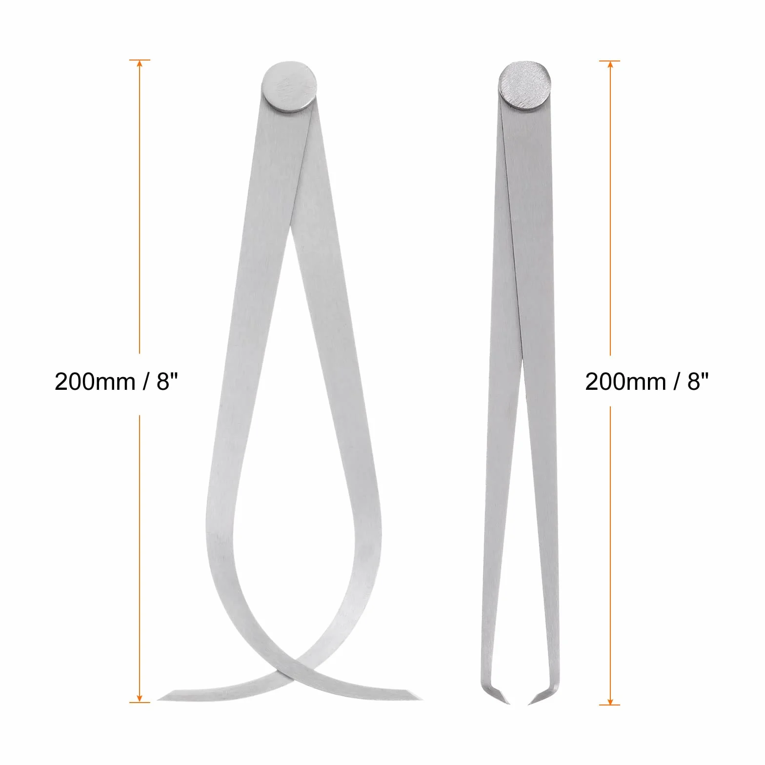 QUARKZMAN 2Pcs Calibro Fisso Interno/Esterno 200Mm 8 Pollice Acciaio Per Utensili Giunto A Frizione Fissa Strumento Di Misurazione Interna Per Intagli Modellatura Scultura, Argento