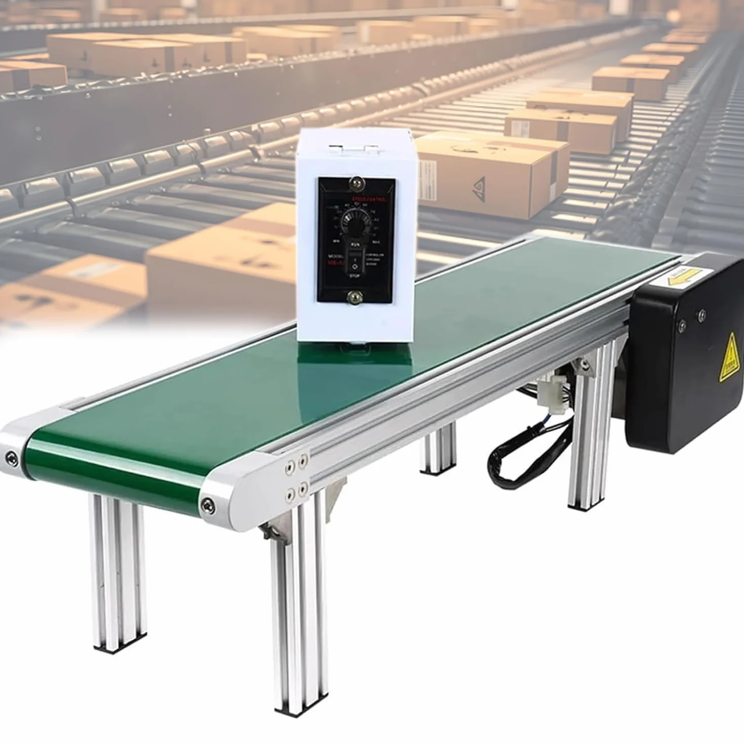 Nastro trasportatore industriale con velocità regolabile, design anti-deriva e configurazione desktop compatta per linee di produzione di imballaggi