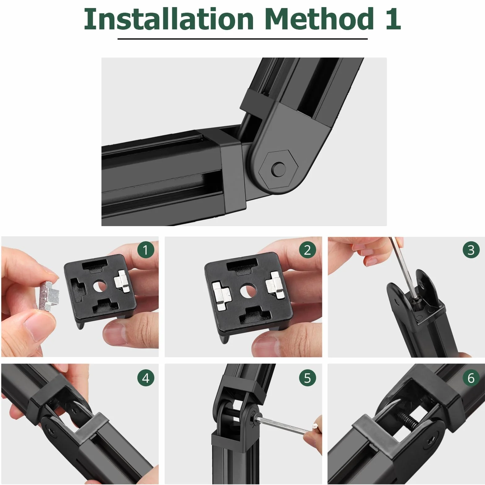 JiGiU Giunto angolare nero regolabile per profilo in alluminio 3030, 8 mm, con leva di serraggio, cerniera flessibile, materiale di fissaggio per parti della stampante 3D, progetti fai da te (4 pezzi)