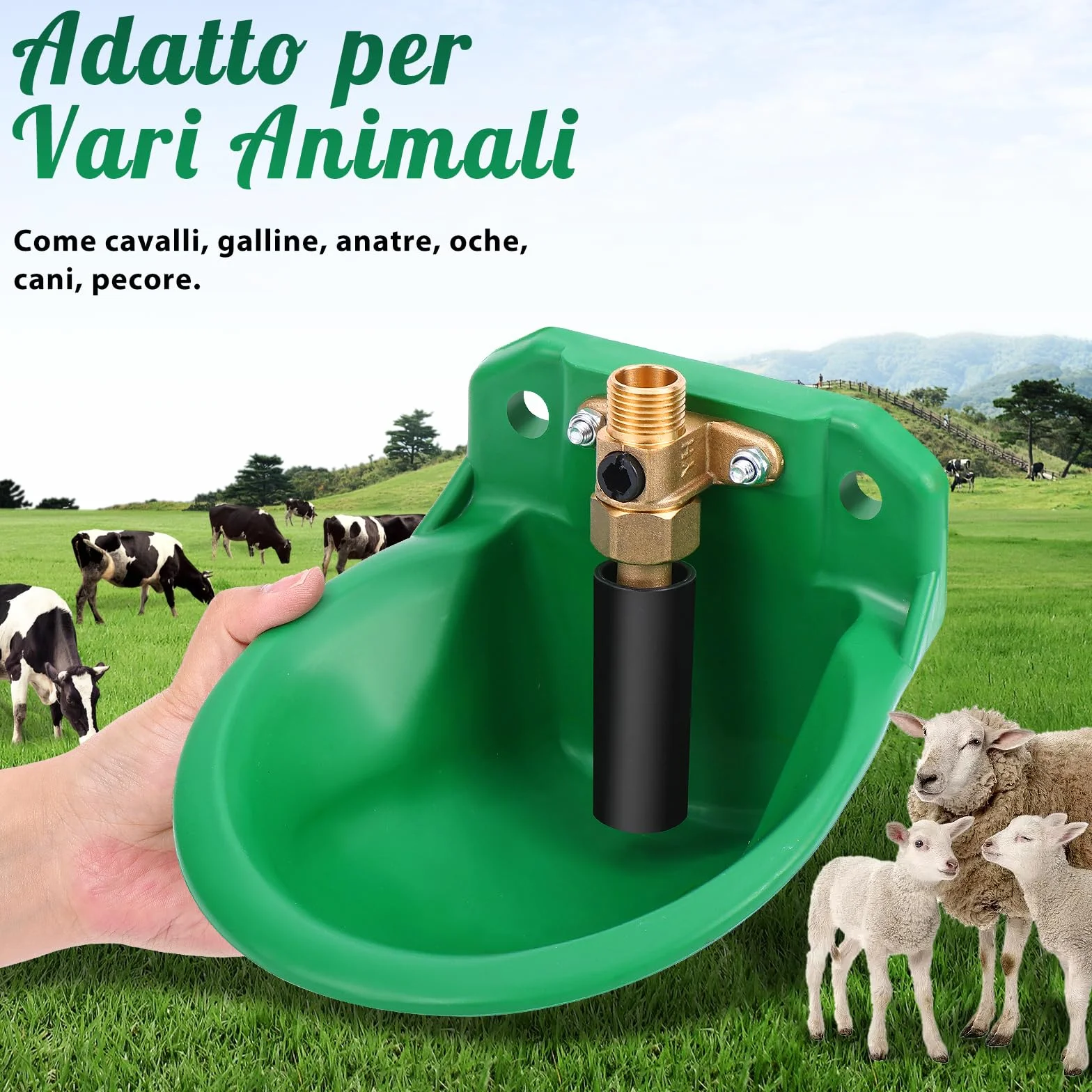 Piscina automatica per pecore, bevitori da bestiame con fori di scarico, approvvigionamento idrico automatico per cavalli, bovini, pecore, suini e cani, beve di salice, verde