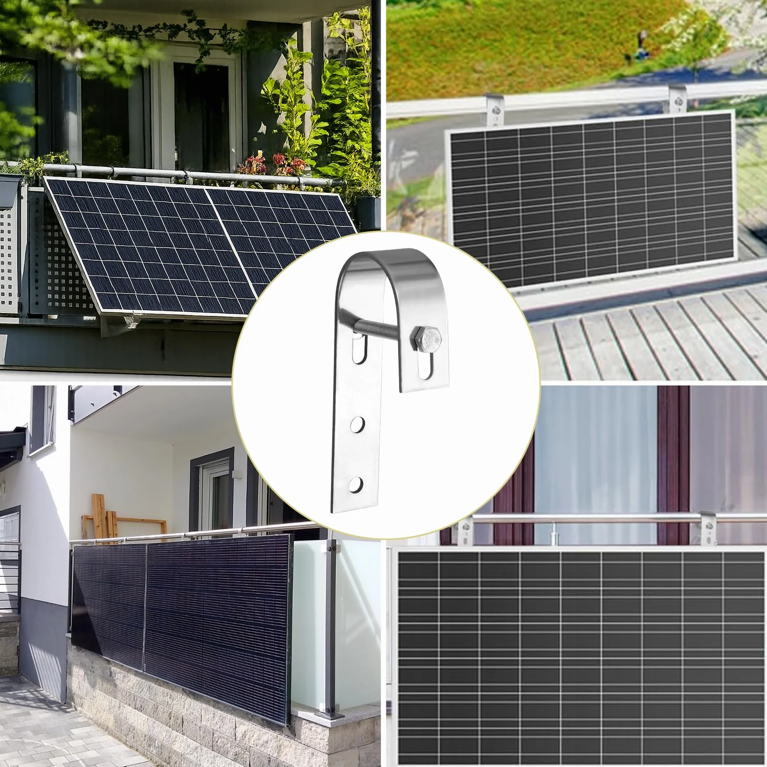 Anbte Ganci per Pannelli Solari da Balcone in Acciaio Inox 304, Installazione Senza Fori per Ringhiere - Compatibile con Fotovoltaico, Tetti Piani, Garage [Set da 2 con Viti]
