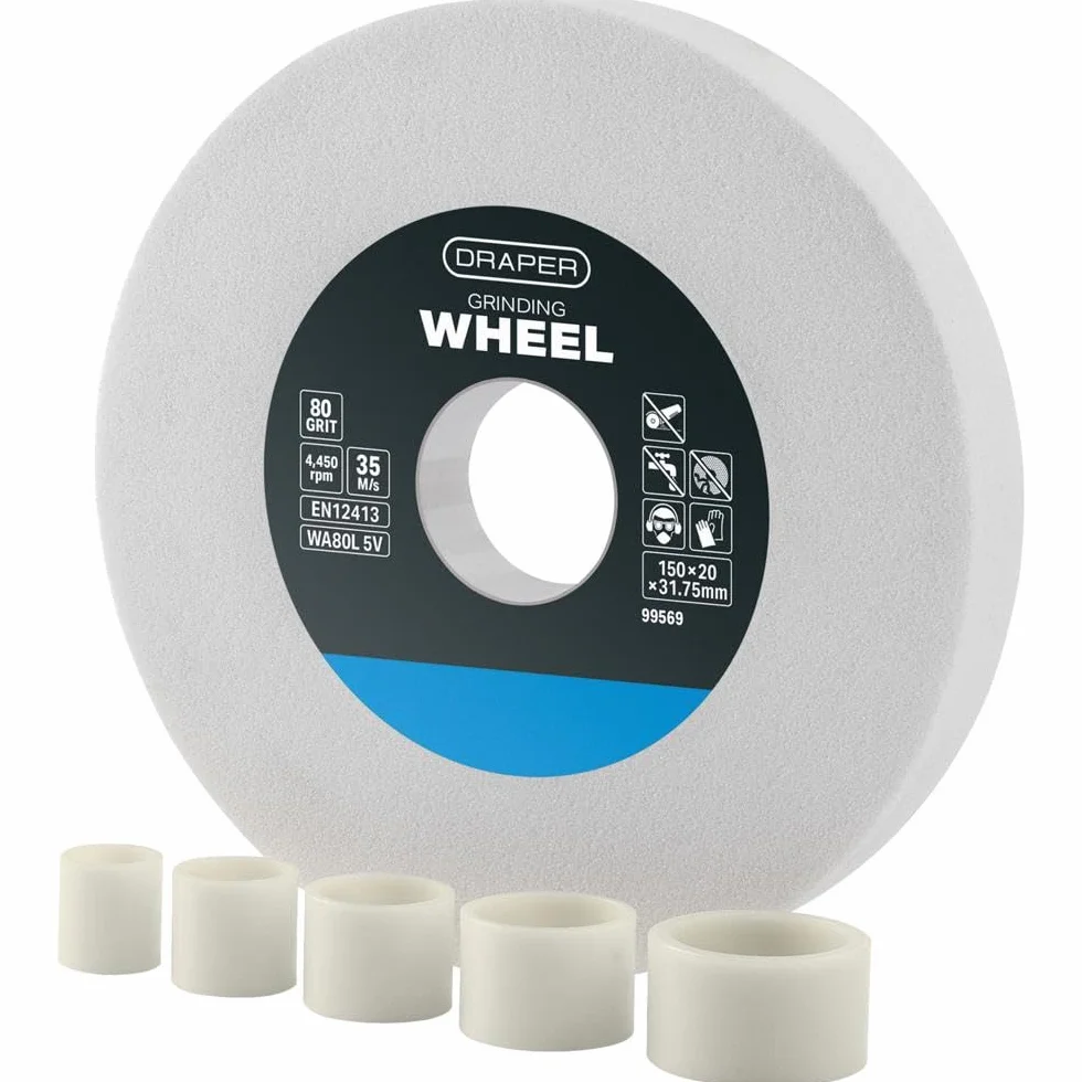 Draper Mola da banco in ossido di alluminio 150x20 mm grana 80 foro 31,75 mm per utensili HSS
