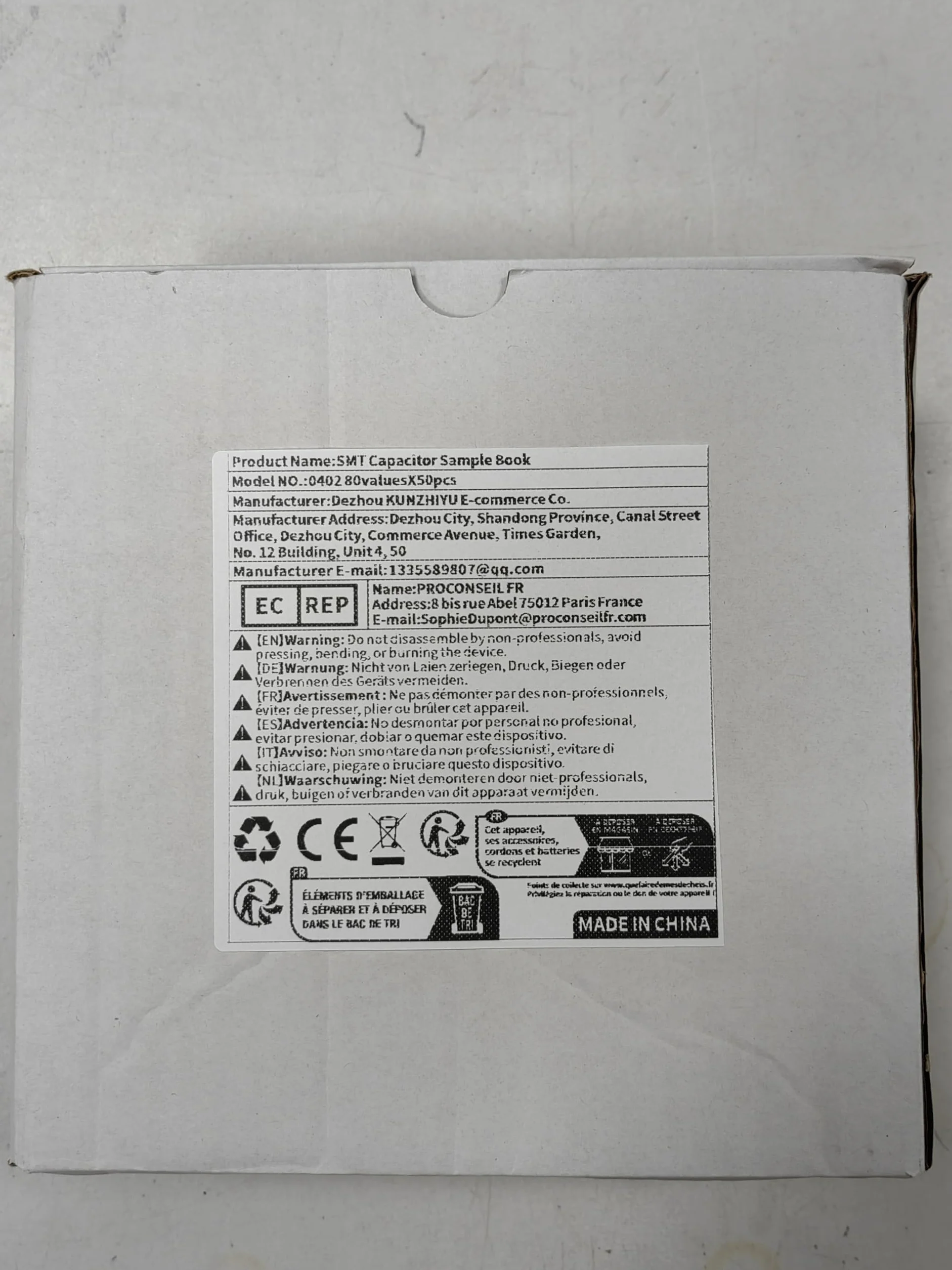 SMD. Condensatore Book di campionamento 0201 0402 0603 0805 1206 Condensatori di Chip Kit Assortment Pack 10UF 1NF 100PF 10NF (Capacitance : 1206 80valuesX25pcs)