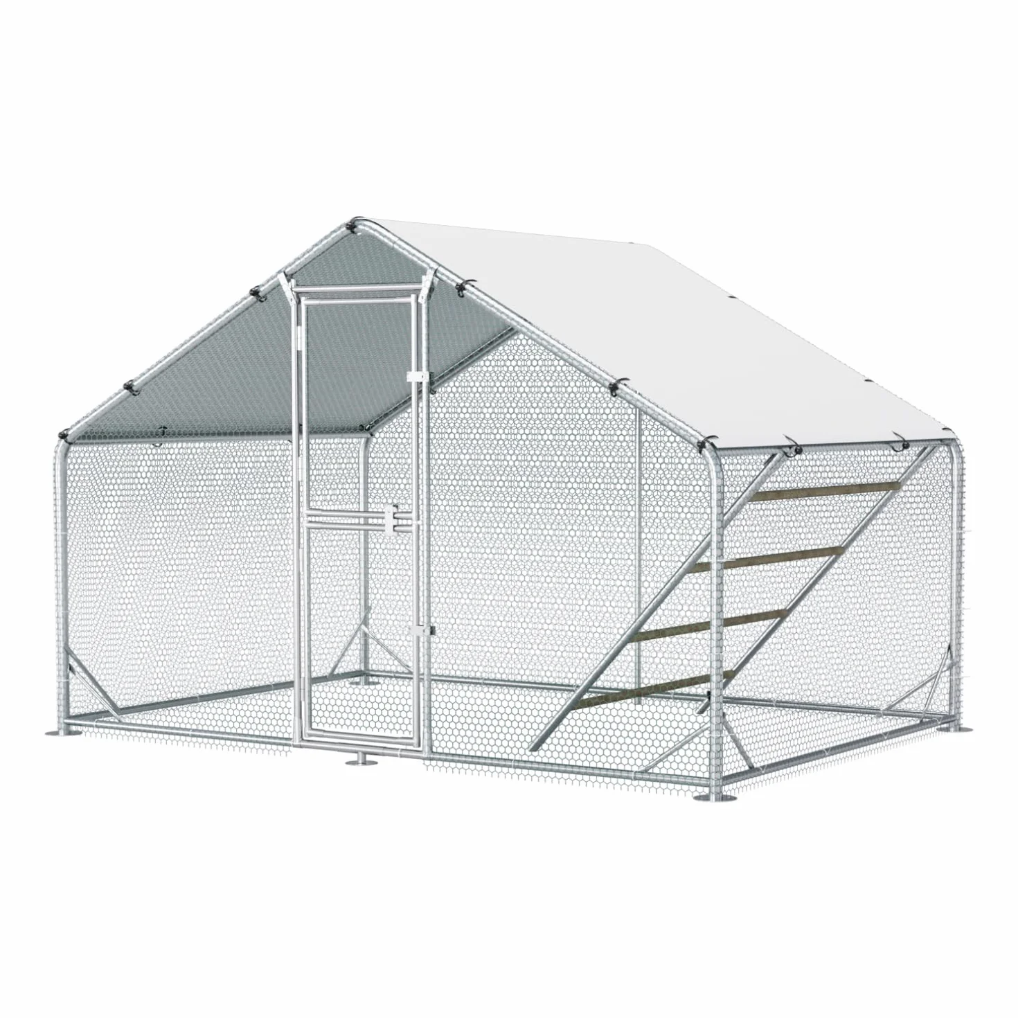 Grande pollaio in metallo, 3 x 2 x 2 m, con tetto, per giardino, resistente alle intemperie, per 6-10 polli, con accessori e scala