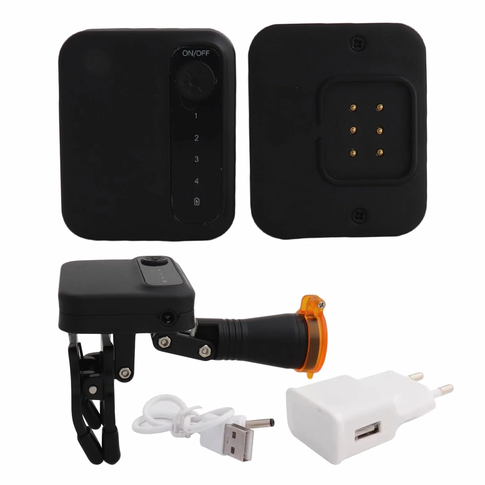 Lampada frontale a LED da 5 W senza fili, con clip, con filtro ottico, ultraleggera, regolabile, con 2 batterie magnetiche per lenti di ingrandimento mediche.(Black)