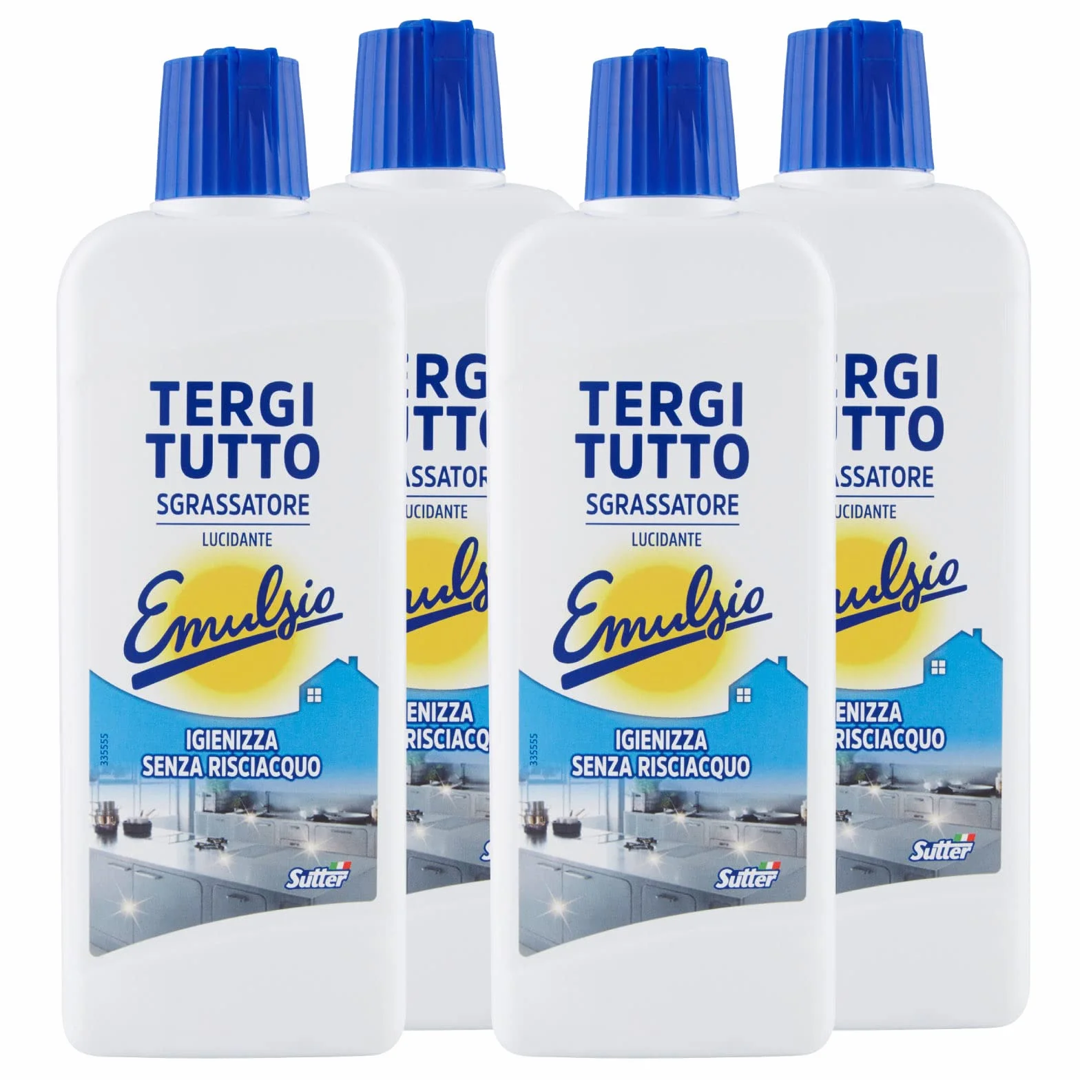4x Emulsio Tergi Tutto Sgrassatore Universale Lucidante Igienizzante Senza Risciacquo Multisuperficie - 4 Flaconi da 375ml ognuno