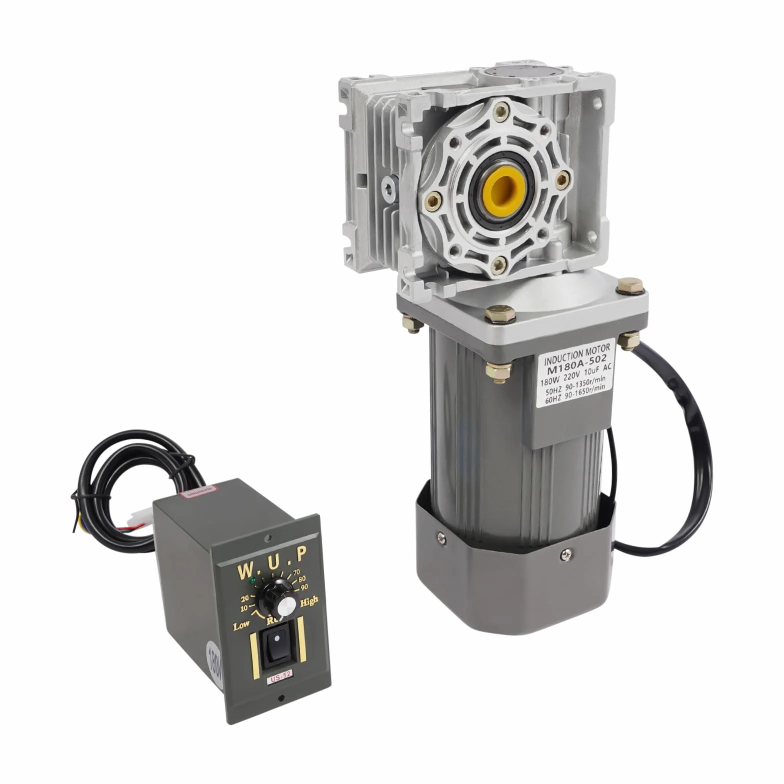 Motoriduttore a vite senza fine da 220 V e 180 W con regolatore di velocità – Ingranaggio a vite senza fine motore velocità regolabile, coppia 35 NM – Riduttore per industria, automazione