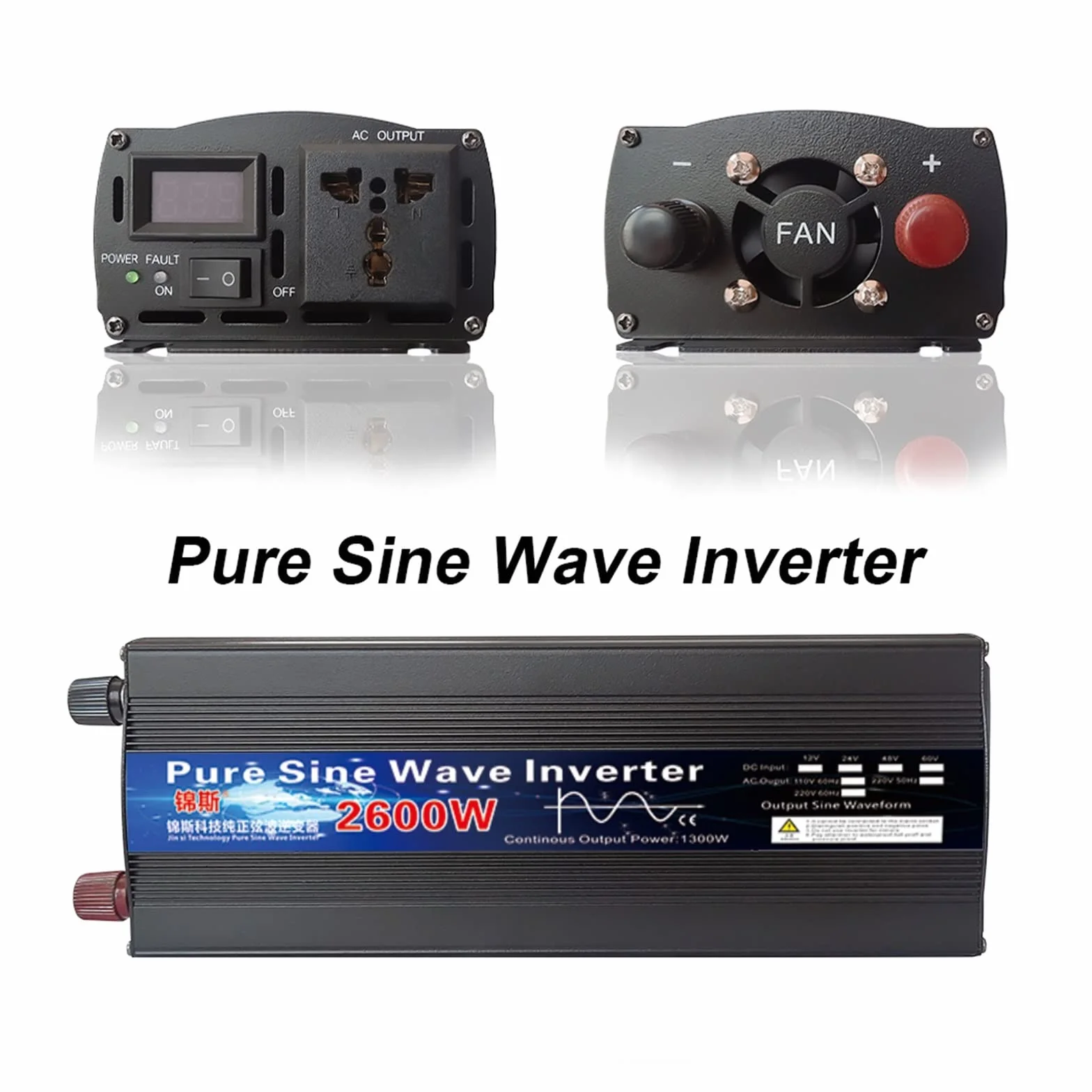 Inverter a Onda Sinusoidale Pura 12V 24V 48V 110V 220V 1000W 2000W 2600W Convertitore Solare Display LED