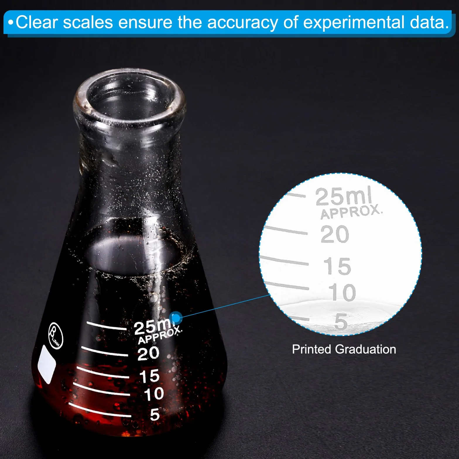 PATIKIL Ampolla Erlenmeyer, 12pz 25ml Ampolle a Bocca Stretta in Vetro Borosilicato Graduazione Stampata Esperimenti di Laboratorio, Chimica e Studio Scientifico