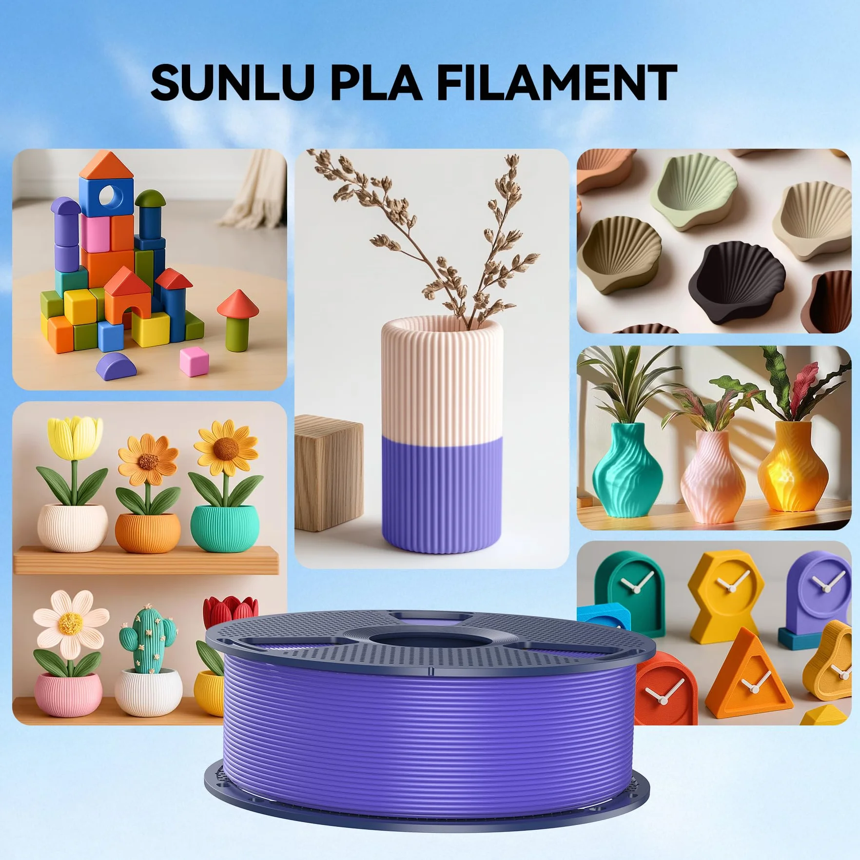 SUNLU PLA Filamento 1,75mm Multicolor 16 Colori 4kg, Confezionato Singolarmente Sottovuoto per Stampanti 3D