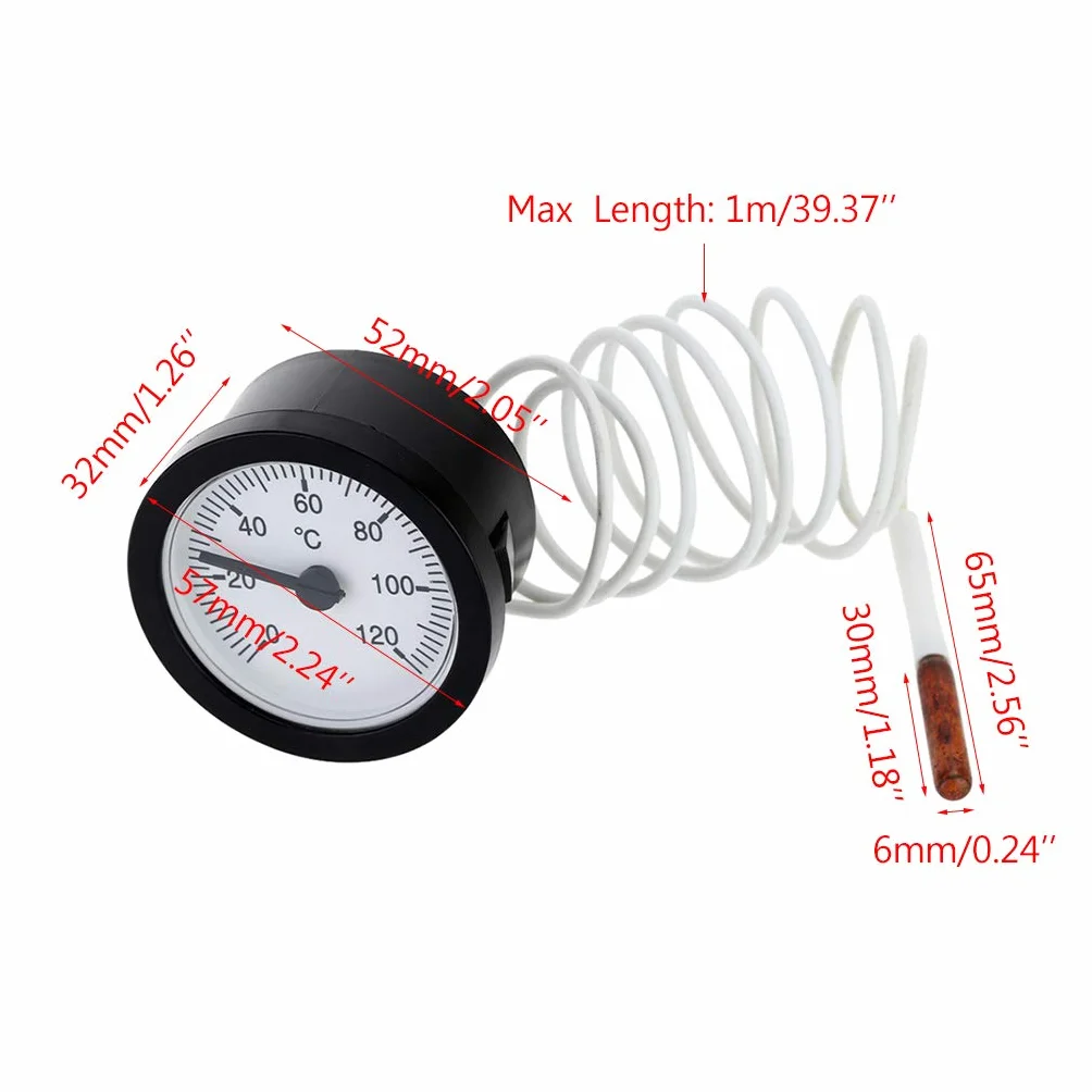 Termometro Termometro con quadrante Professionale Indicatore di Temperatura capillare 0-120 ℃ Acqua e Olio con sensore da 1 m