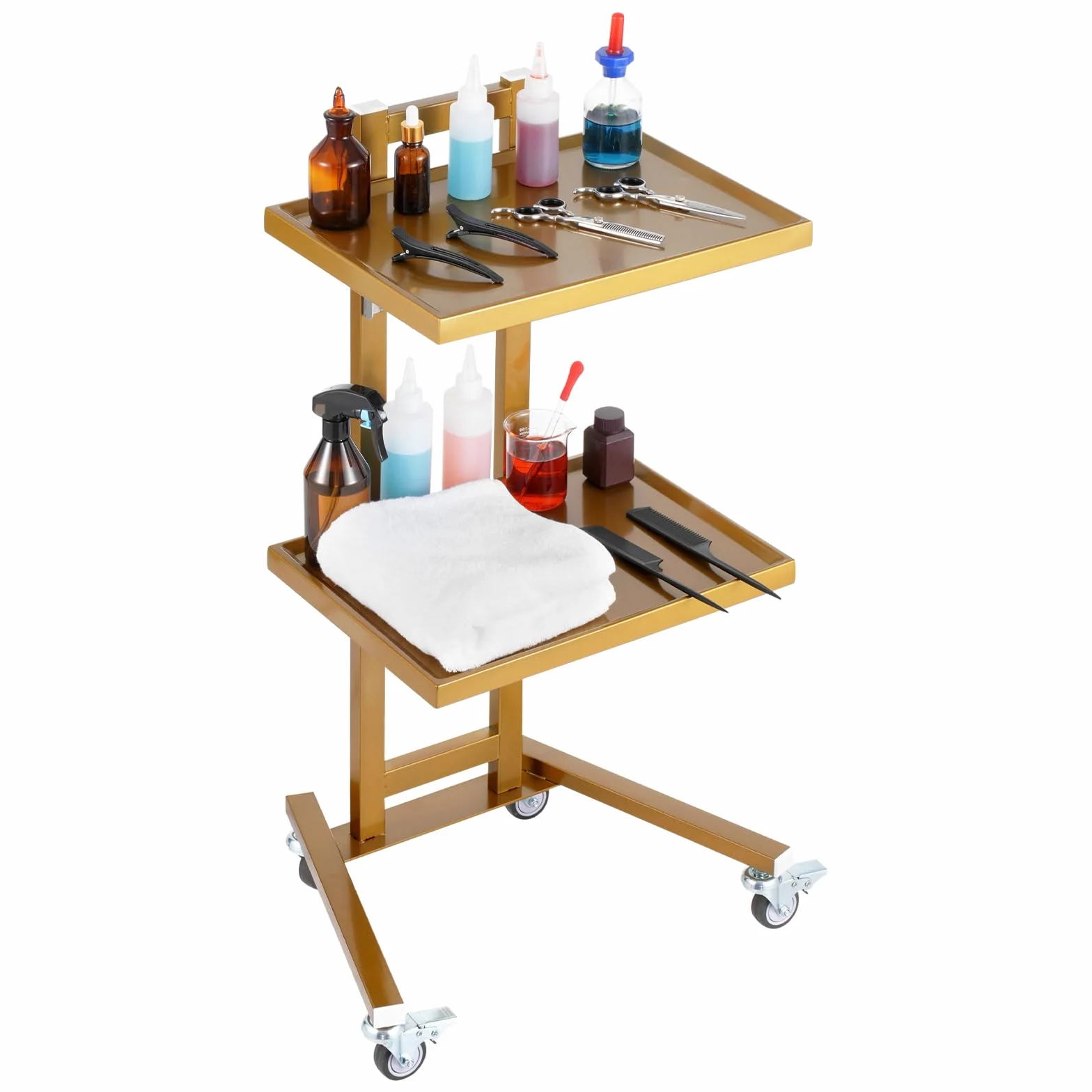 VEVOR Carrello mobile a 2 ripiani in acciaio inox, con 4 ruote silenziose, per laboratorio, clinica, ospedale, salone, oro, giallo, 39,5 x 48 x 84,9 cm