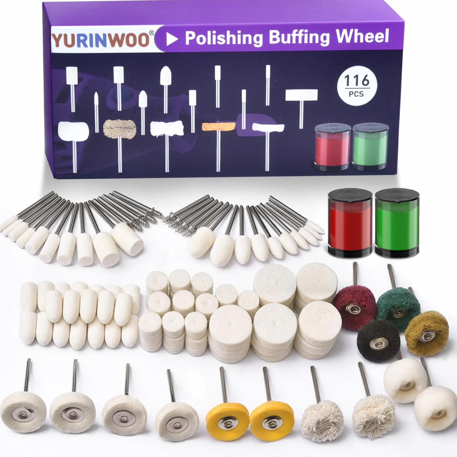 Kit Dremel 114 pezzi con 2 composti lucidanti, ruote abrasive e accessori per utensili rotanti gambo 1/8 pollice, kit levigatura metallo legno