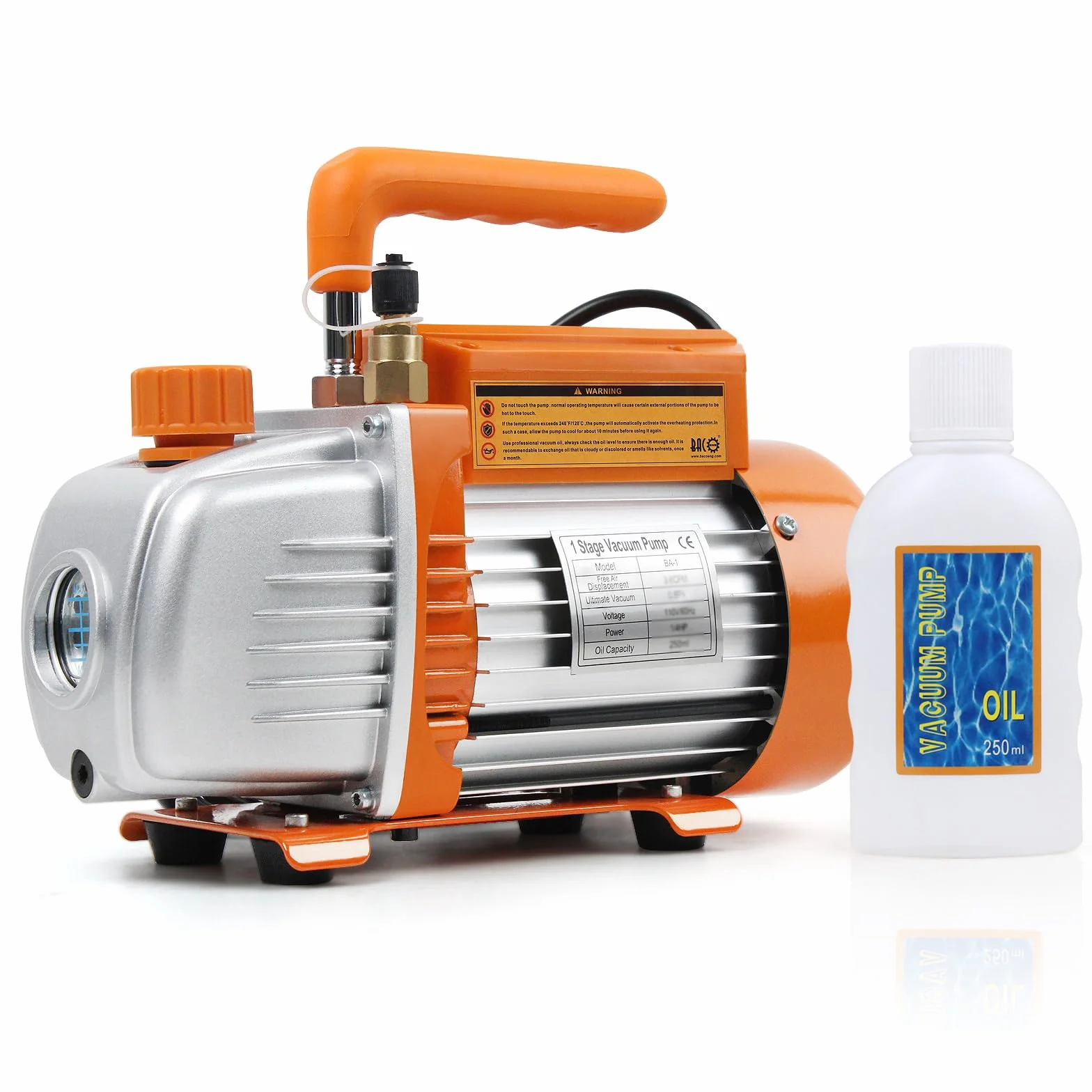 BACOENG Pompa a Vuoto 3 CFM per Refrigerazione e Climatizzazione, Pompa Monostadio 1/4 HP, 1440 giri/min, Elettrica per Sistemi di Refrigerazione Automotivi
