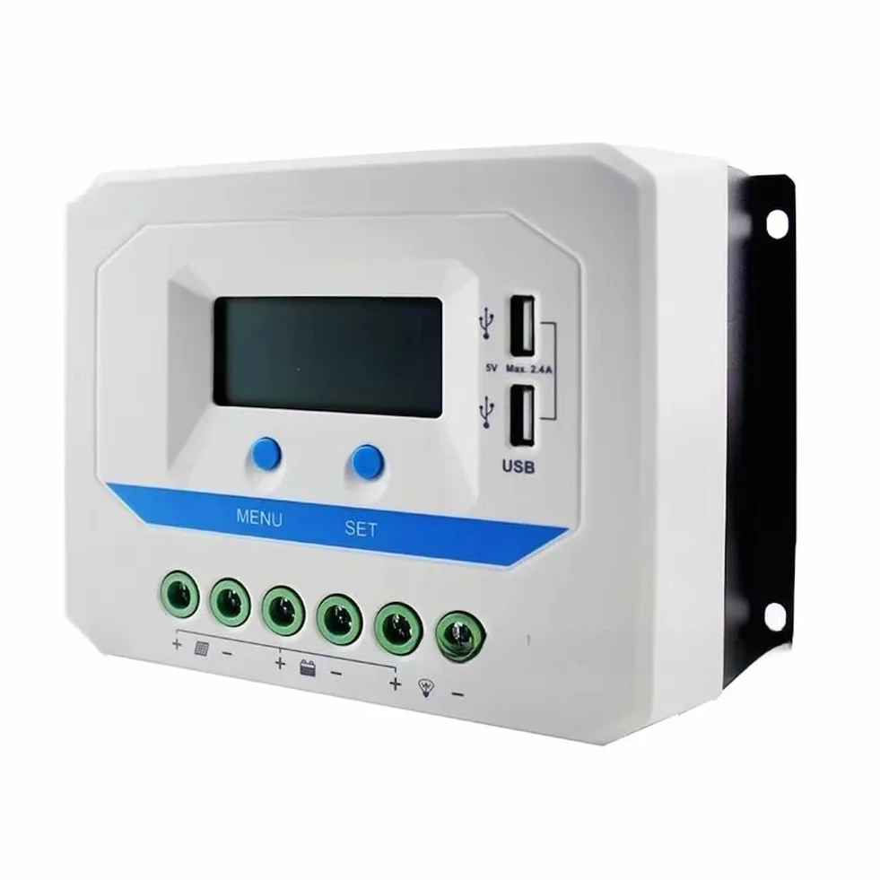 Regolatore di carica solare 12 V/24 V per PWM con display LCD e due porte USB, compensazione automatica della temperatura per camper, campeggio, barche e sistemi di alimentazione solare (45 A)