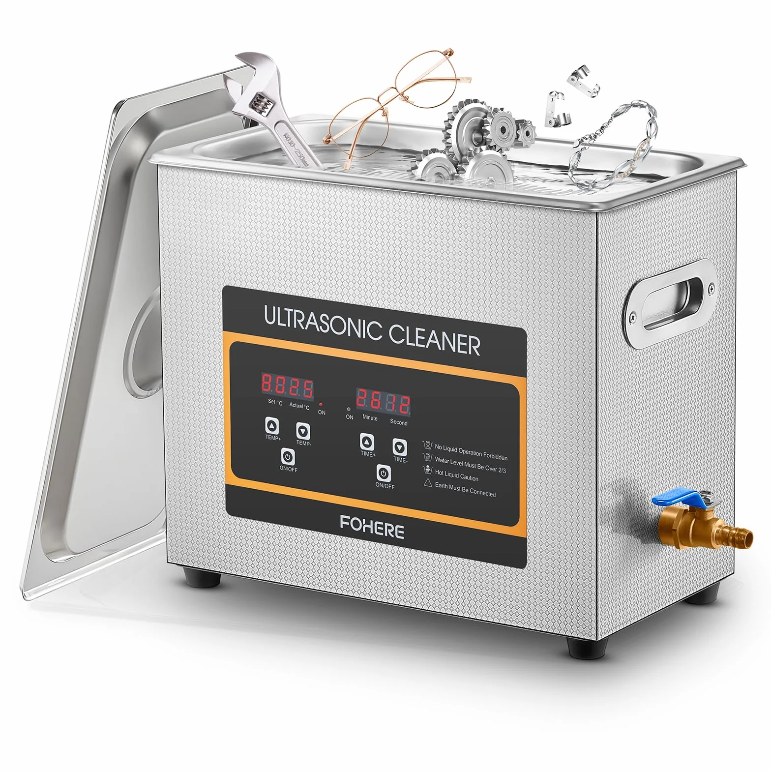Pulitore ad Ultrasuoni Macchina 6,5 L, professionale ad ultrasuoni digitale con riscaldamento e temporizzatore, ideale per gioielli, Occhiali Orologi, ricambi auto valvole, laboratori (6.5L)