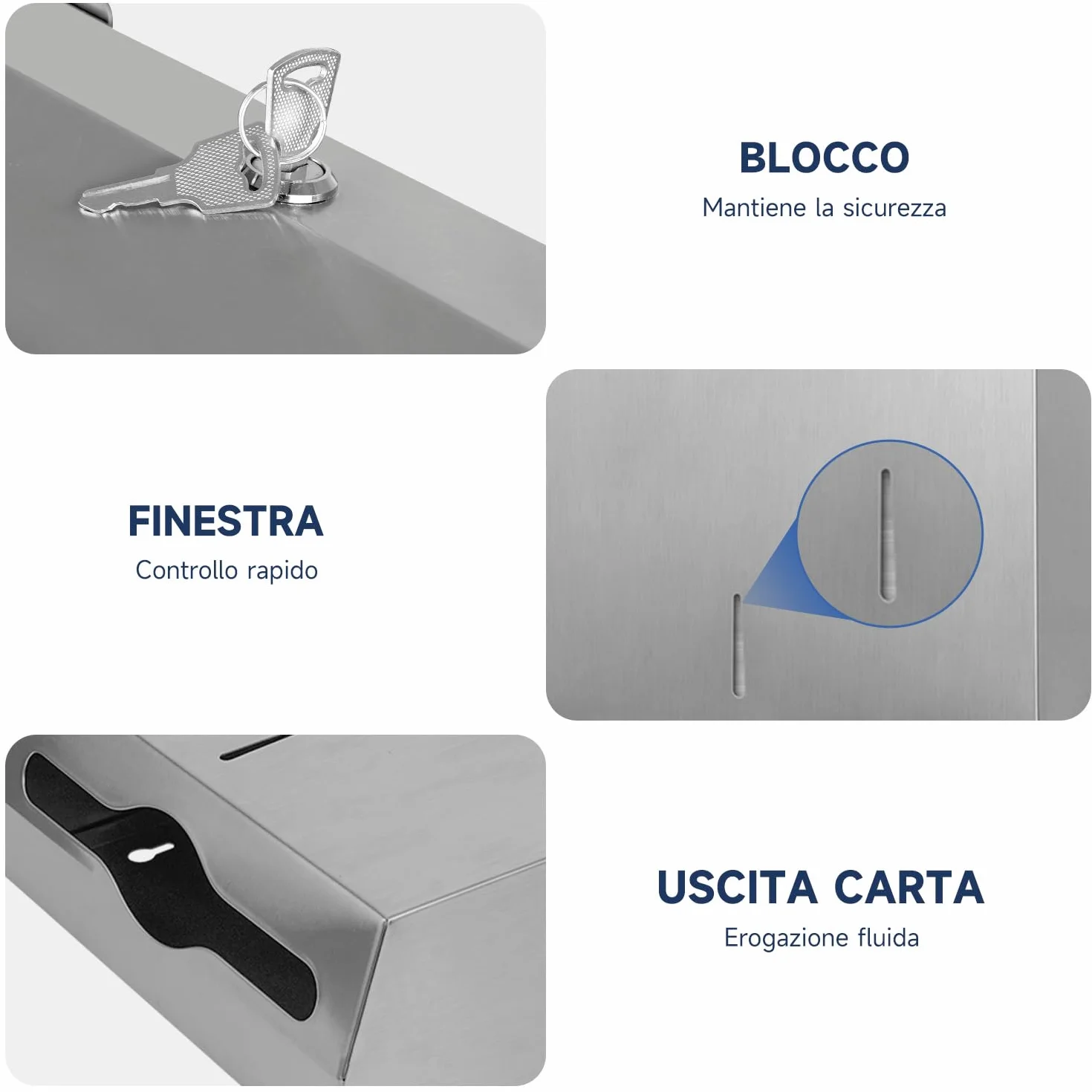 AIKE 400 Fogli Distributore di Asciugamani di Carta Commerciale in Acciaio Inox a Muro con Blocco AK5181