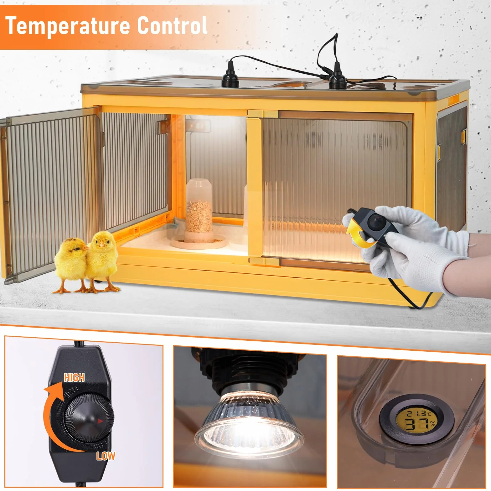 Chioccia Artificiale per Pulcini, Lampada Riscaldante, Scatola per Incubatrice per Pollame, con Mangiatoia e Abbeveratoio Automatico per Pulcini, per Cuccioli, Anatre, Uccello, Quaglie (XXL)
