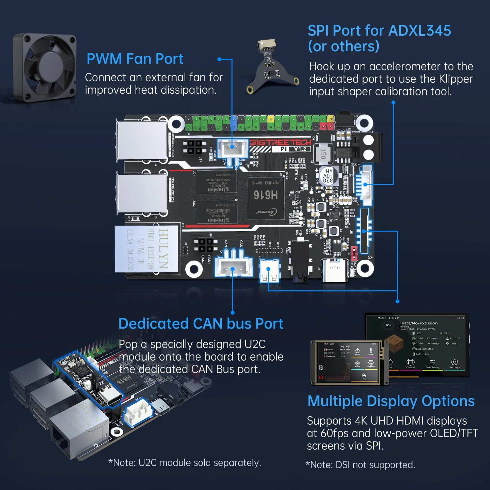 BIGTREETECH Pi V1.2 Control board 64bit Quad Core 1GB DDR3L 40 pin GPIO compatibile con SKR MINI E3 V3.0 Octopus/SKR V1.4 turbo per run Klipper/Linux/Debain For I3/CoreXY 3D Printer