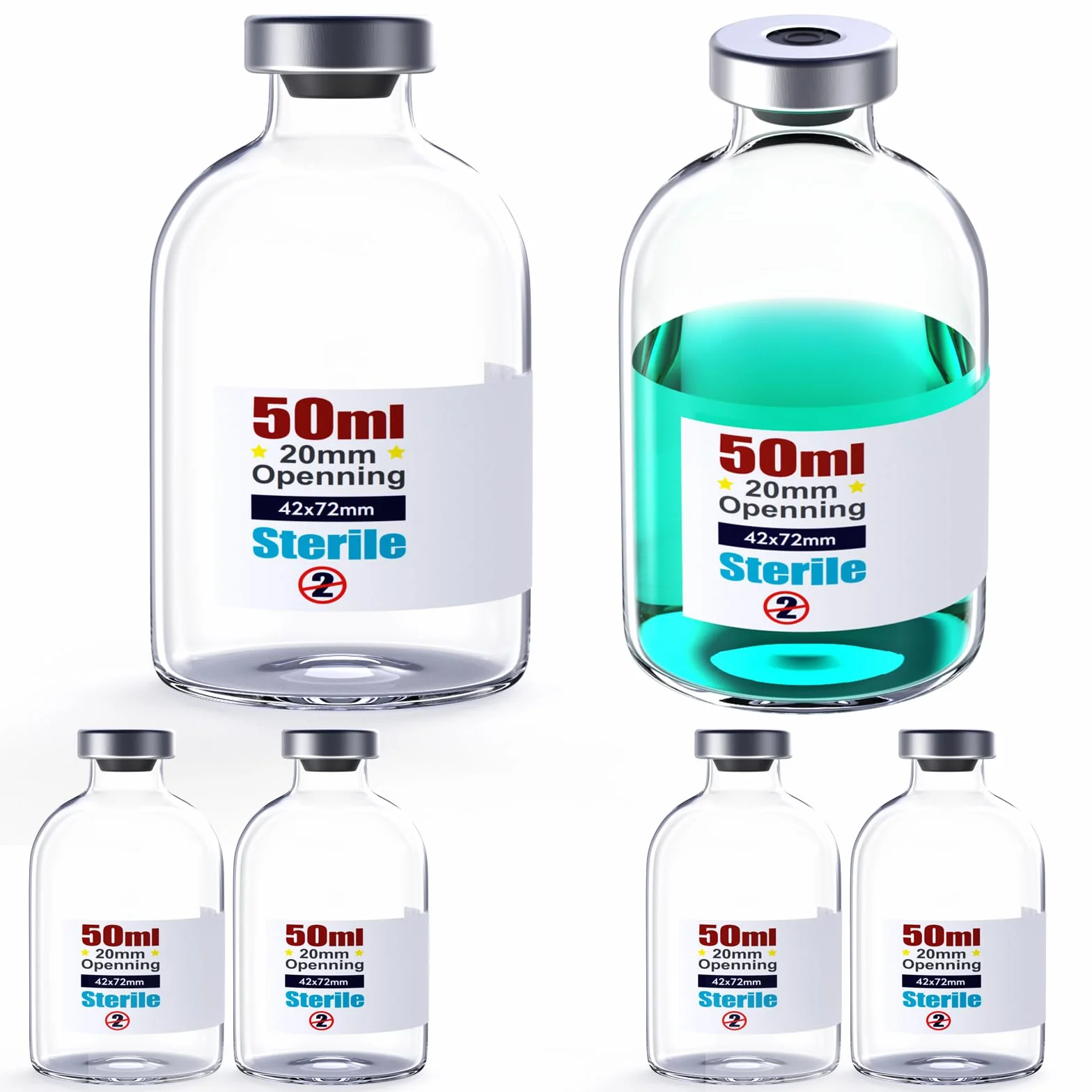 Flaconcini sterili vuoti con porta di iniezione autorigenerante, con tappo in alluminio, confezione sterile ZHANXUBIO (6,50 ml)