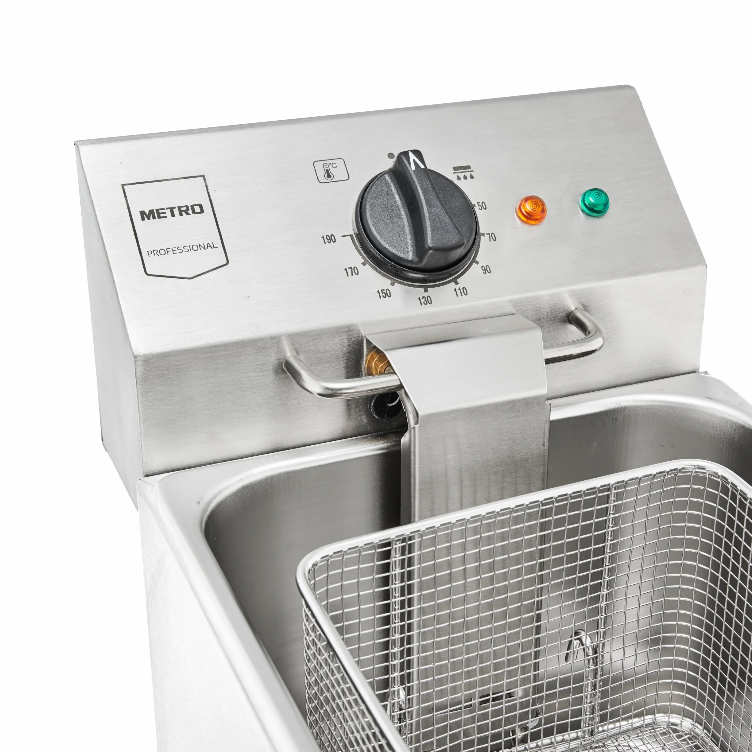 METRO Professional Friggitrice Elettrica GDF3008, Acciaio Inox, 8L, 3250W, Riscaldamento Rapido, con Coperchio, Pannello Comandi Estraibile, Termostato di Sicurezza, Zona Fredda