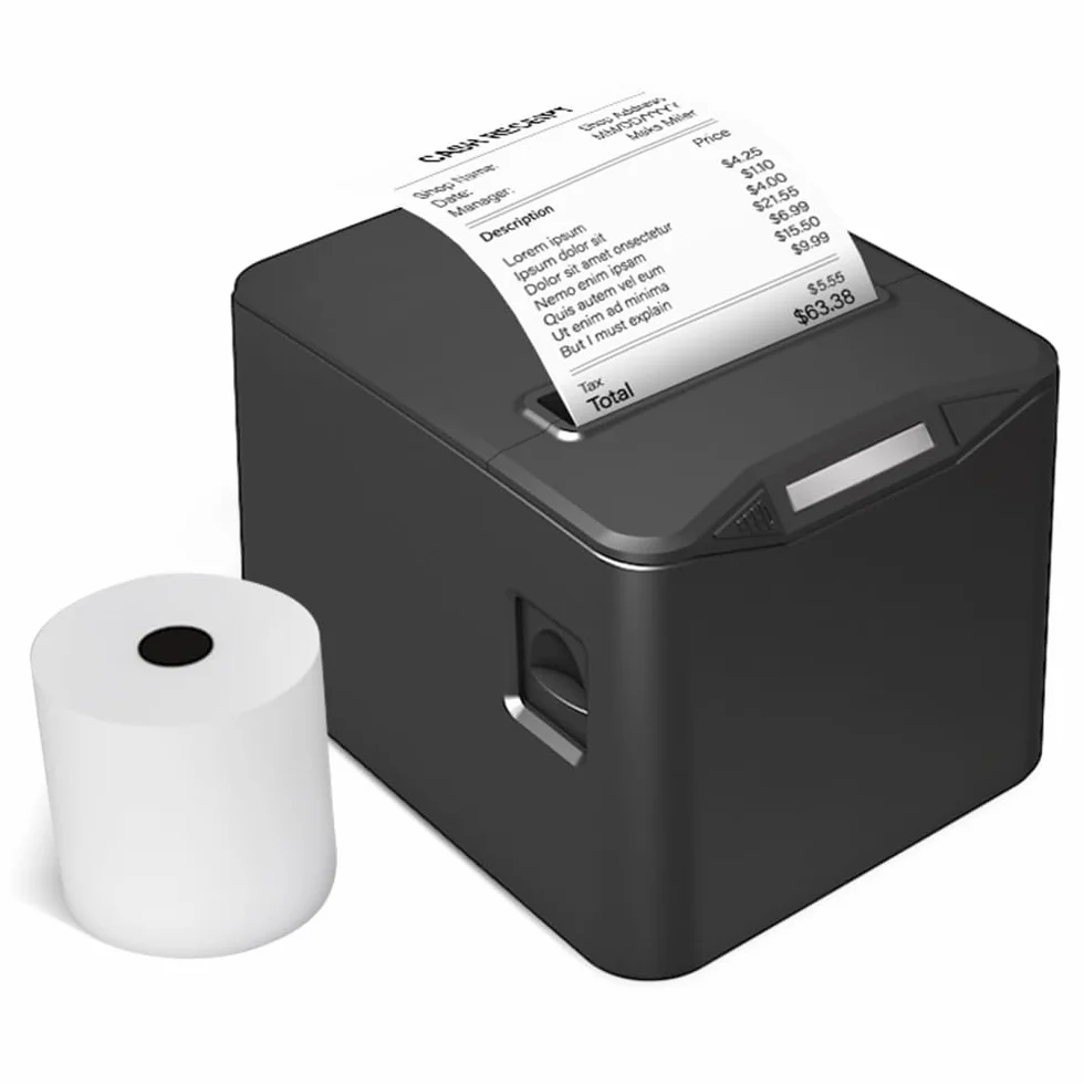 Stampante Termica per Ricevute 80mm Stampa Termica Diretta Desktop Connessione USB+LAN Alta velocità con Taglierina Automatica Cestino Carta di Grandi Dimensioni Supporto ESC/POS per