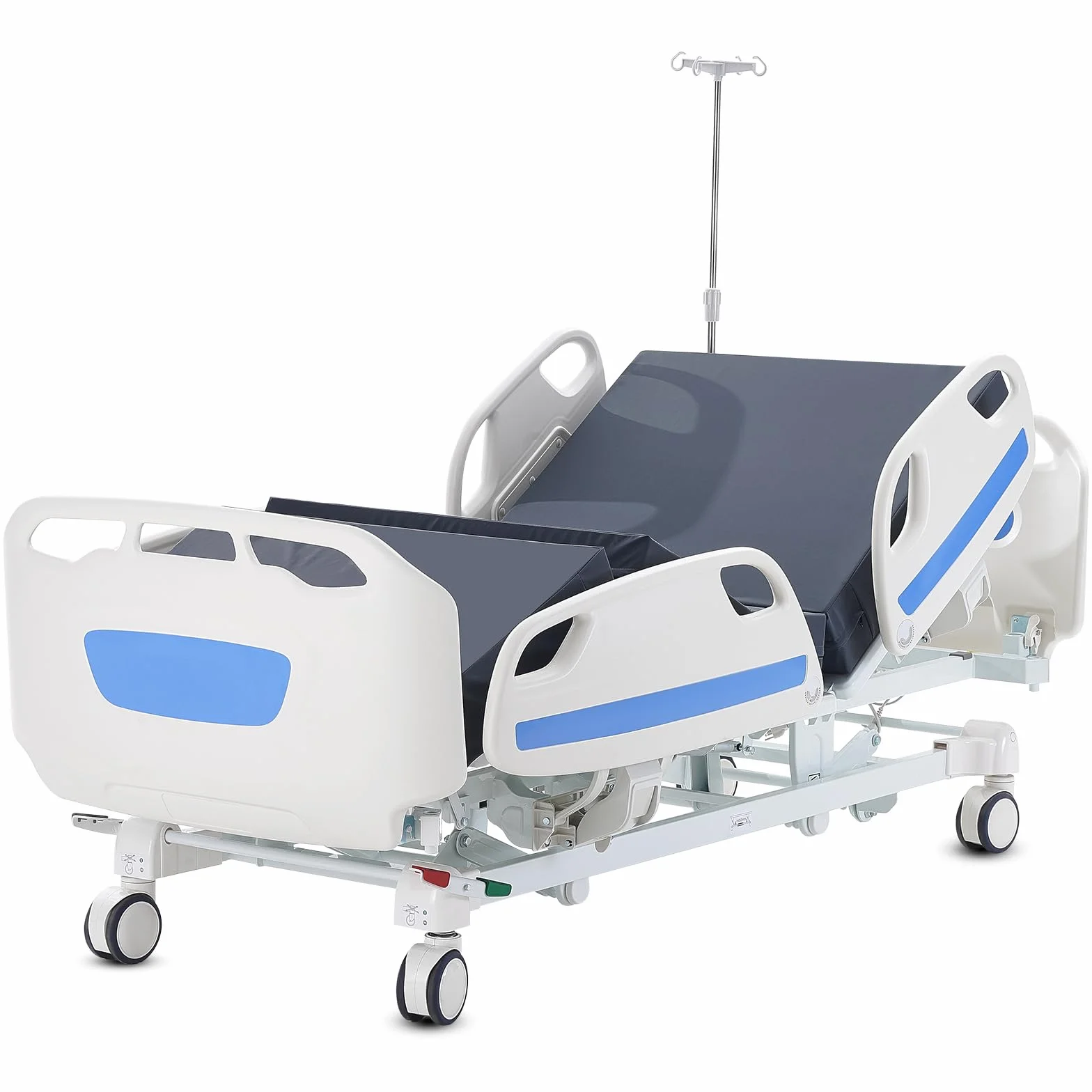 VEVOR Letto Ospedaliero 5 Funzioni, Letto Terapia Intensiva Medica Elettrico con Cuscinetto Trendelenburg Contro-Trendelenburg, Rotelle Bloccabili, Supporto per Flebo per Uso Ospedaliero Domestico