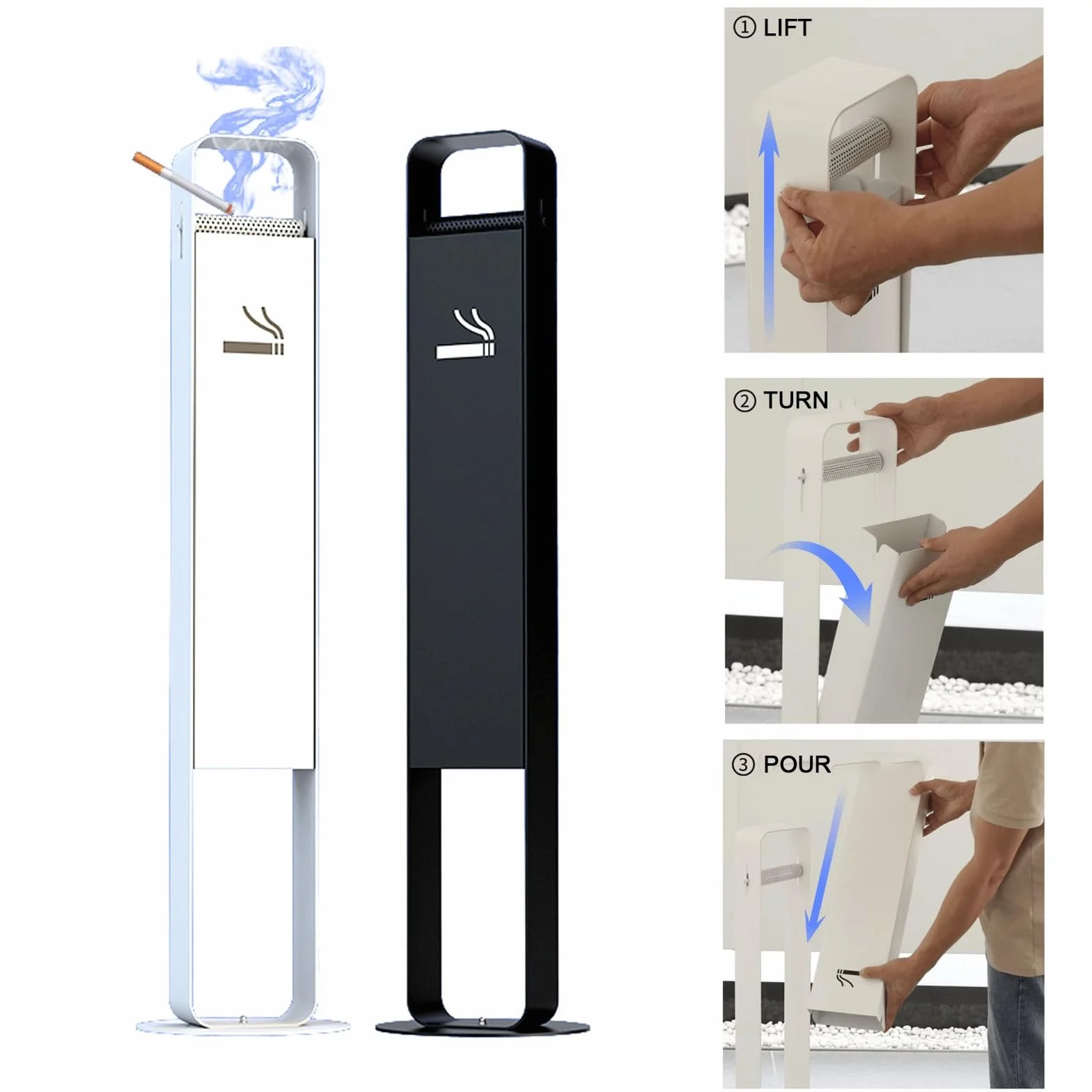 Posacenere in acciaio inox – Posacenere da esterno con apertura su un lato, ideale per cortili, cortili e spazi pubblici