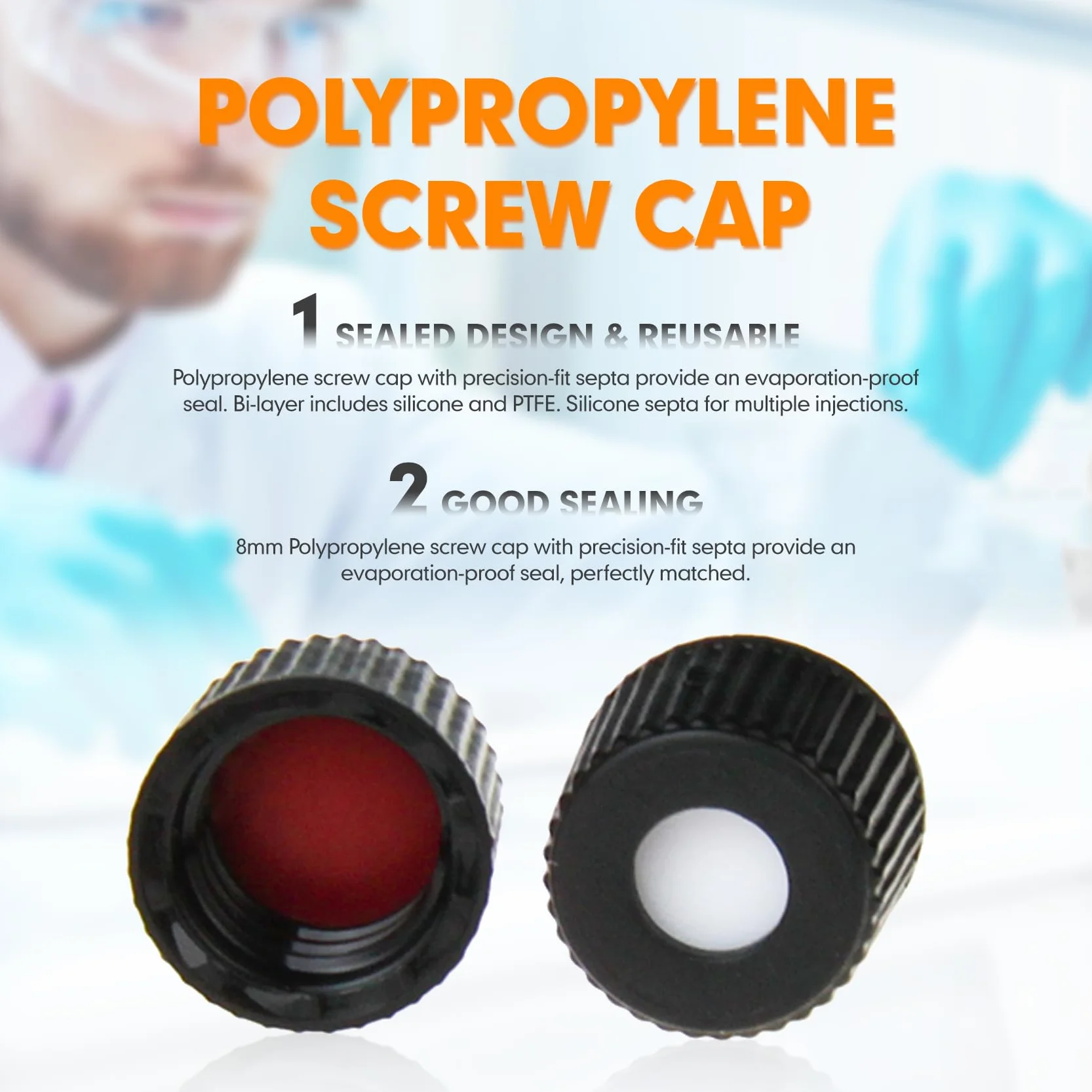 Fiale per HPLC da 2 ml Trasparenti 8-425 Tappo a Vite Blu Setti in Silicone PTFE Rosso Bianco 100 pz