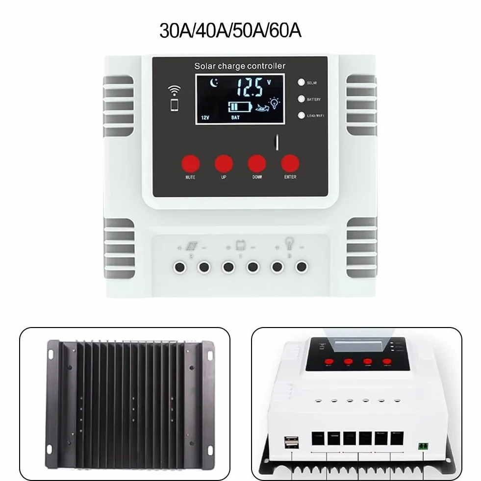 Regolatore di carica solare, regolatore intelligente della batteria del pannello solare con doppia porta USB, controllo della luce del timer, display LCD, con controllo APP WiFi (60A)
