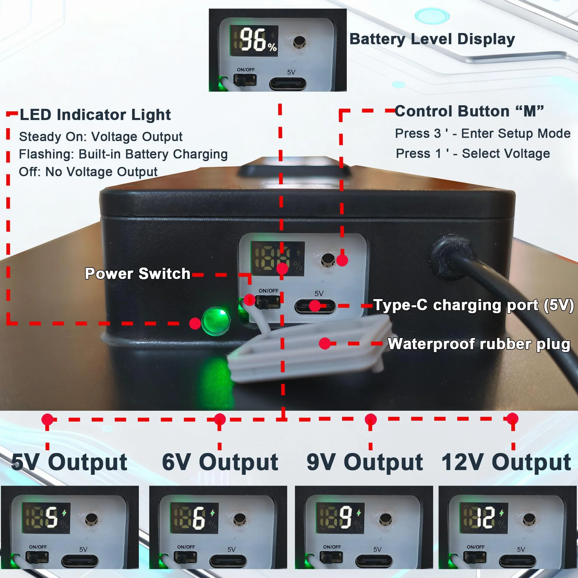 Kit di pannello solare 15 W con batteria integrata 16000 mAh Tensione: 5 V/6 V/9 V/12 V Corrente: 1,5 A Caratteristiche USB-C, Micro-USB e DC 2,1/1,7/1,35 mm Compatibile con tutte le telecamere di
