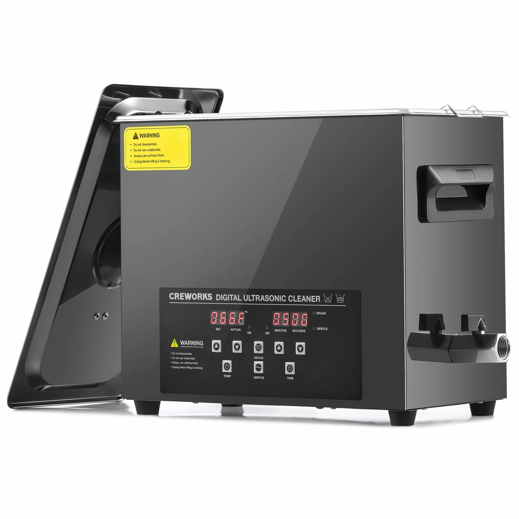 CREWORKS 6.5L Pulitore Ultrasuoni con Modalità Degas e Delicata Timer, 180W Pulizia Ultrasuoni con Timer, Pulitore Ultrasuoni Professionale per Ricambi Auto, Occhiali, Gioielli, Dentiere (6.5L 180W)