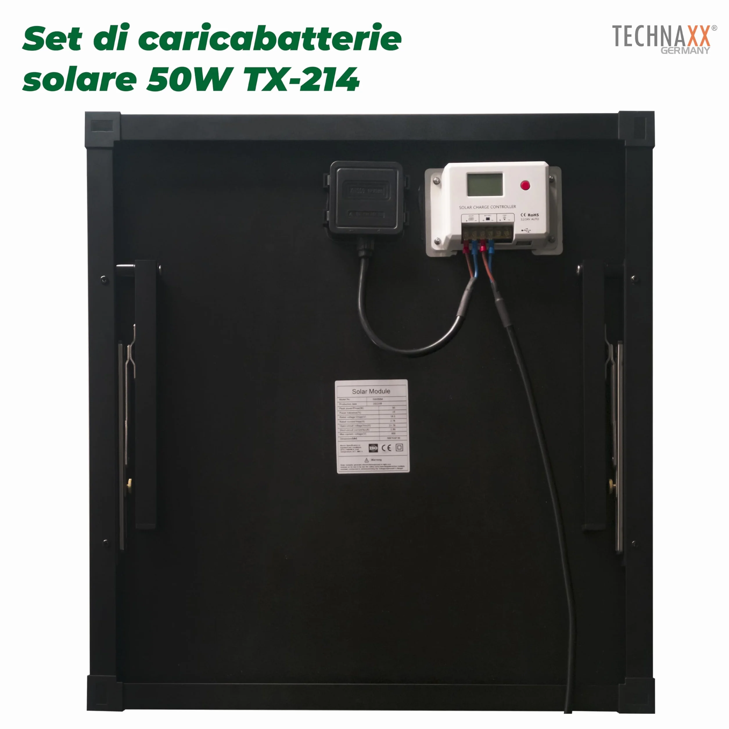 Technaxx Pannello Solare Portatile 50W Monocristallino con Controller LCD Kit Caricatore Solare con 2 USB 18V 2.78A Pannello Solare per Campeggio Giardino Camper Batterie 12V LiFePO4 AGM Gel - TX-214