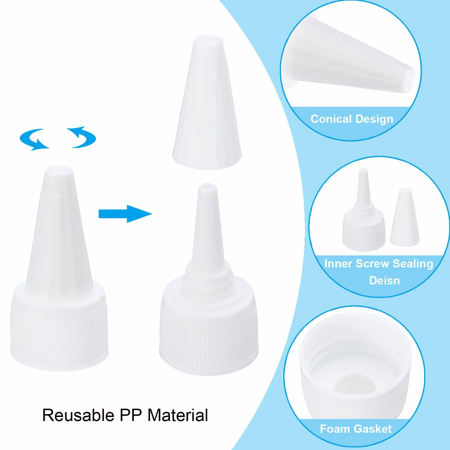 PATIKIL Tappi Bottiglia a Spirale 18/410, 36 Pezzi, Plastica con Guarnizione in Schiuma, Bianco