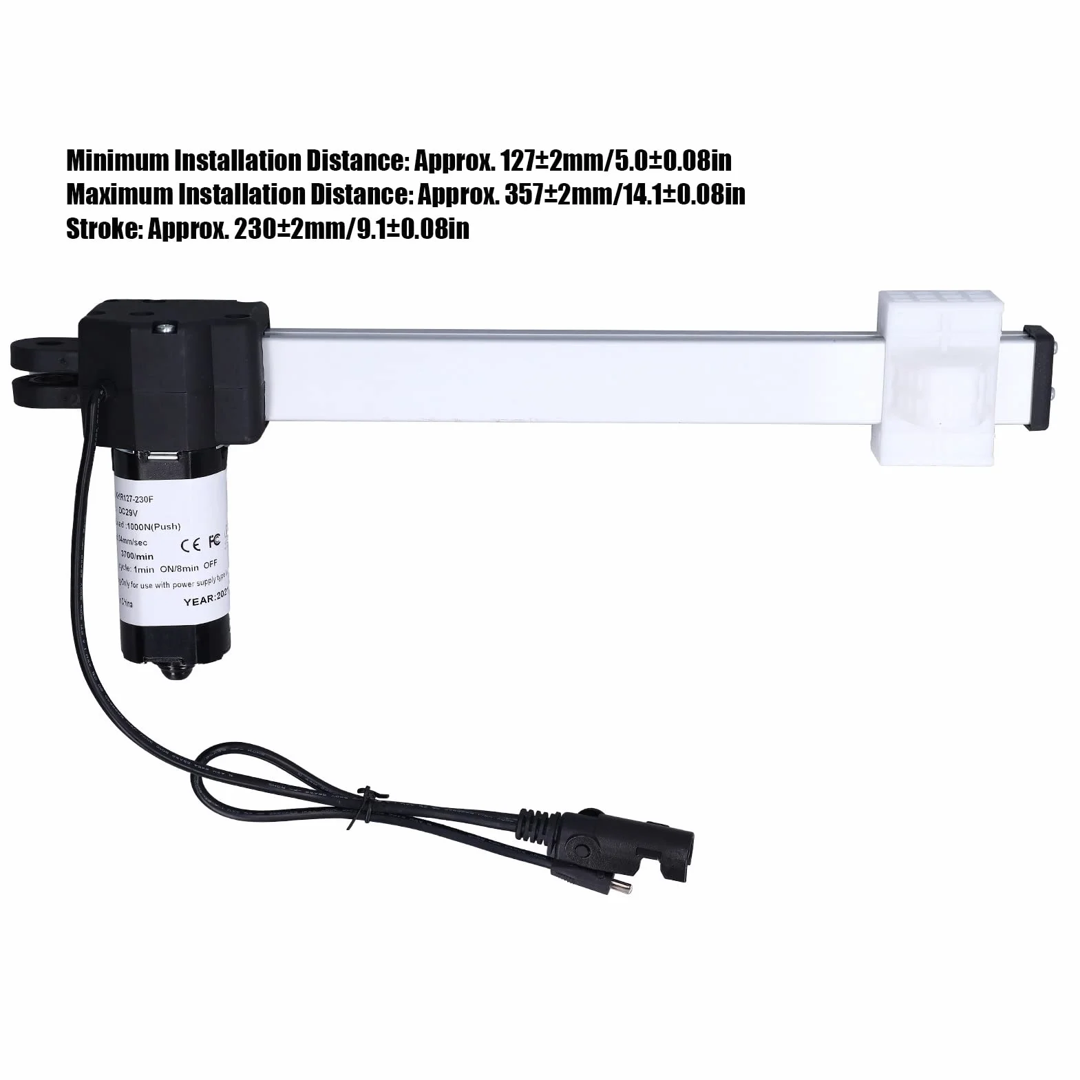 Buachois Attuatore Lineare,DC 29V 230mm Corsa Attuatore Lineare con Clip di Fissaggio 1000N Carico Massimo Motore Telescopico Lineare Elettrico per Divano Letto Elettrico Reclinabile