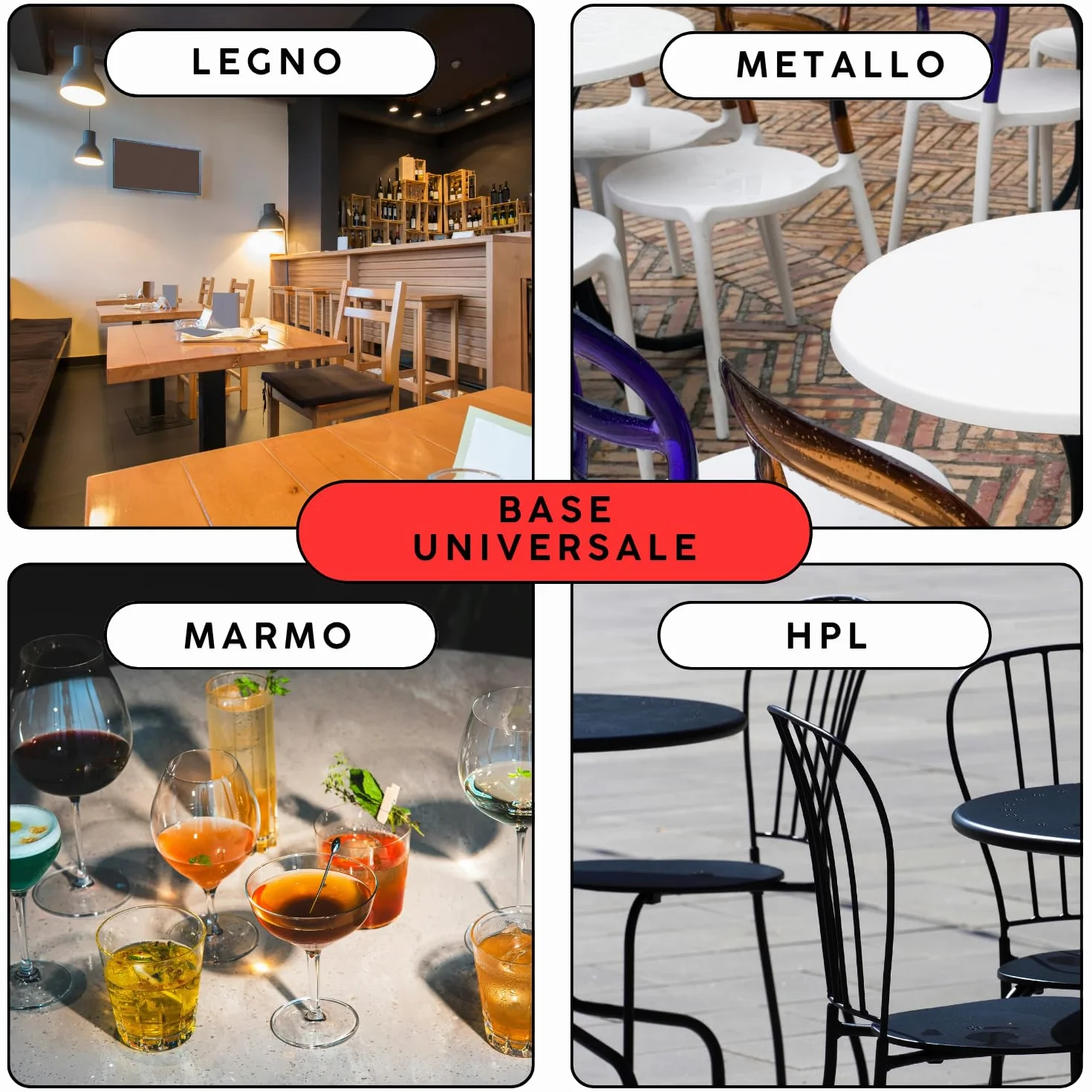 MOHOME Gambe per Tavolo Ferro Made In Italy Nero Rotondo Quadrato Stile Moderno Struttura Robusta Base Stabile Solida Piedini Regolatori Tavoli Soggiorno Bar Bistrò Ristoranti Catering