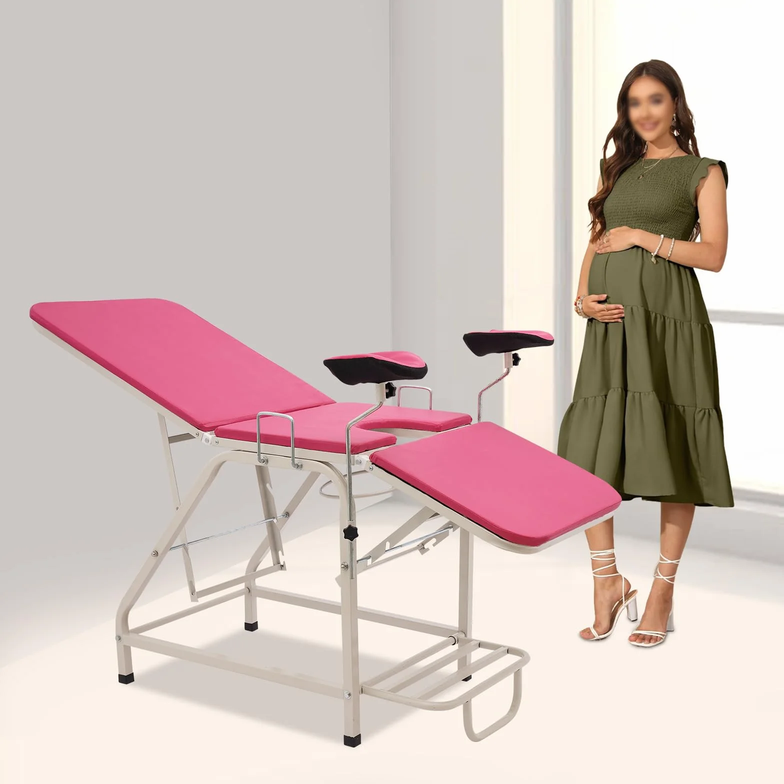 Sedia da esame ginecologica, Letto da esame ginecologico pieghevole, Sedia da visita ginecologica medica ambulatoriale, Attrezzature per la cura delle donne (rosa)