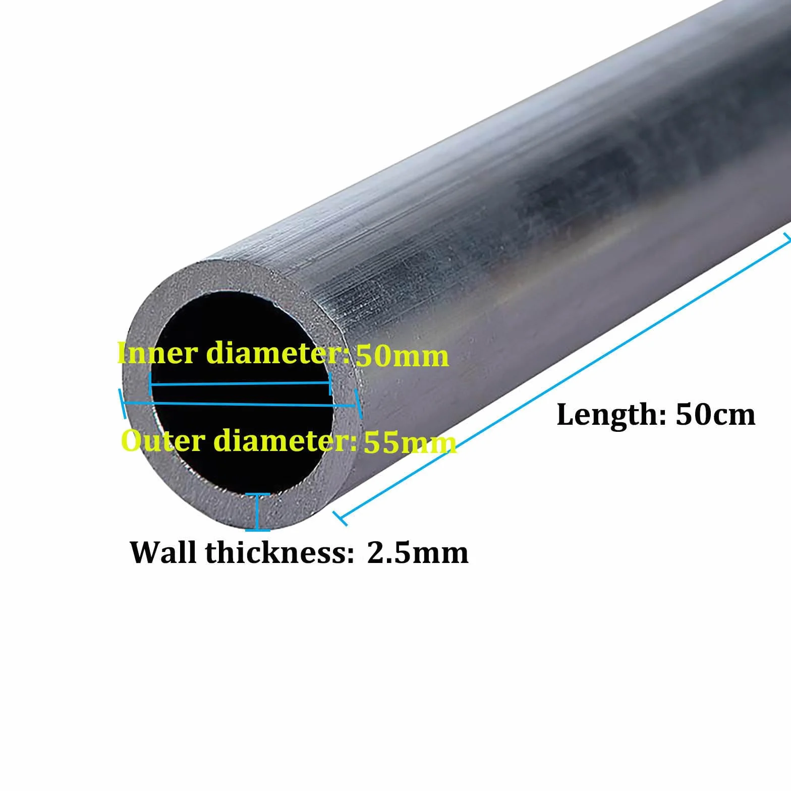 Tubo Tondo in Alluminio 6063, 55 mm di Diametro Esterno, Spessore della Parete 2-15 mm, Lunghezza 500 mm, Tubo Dritto in Metallo Senza Saldatura,55 * 2.5 * 50cm