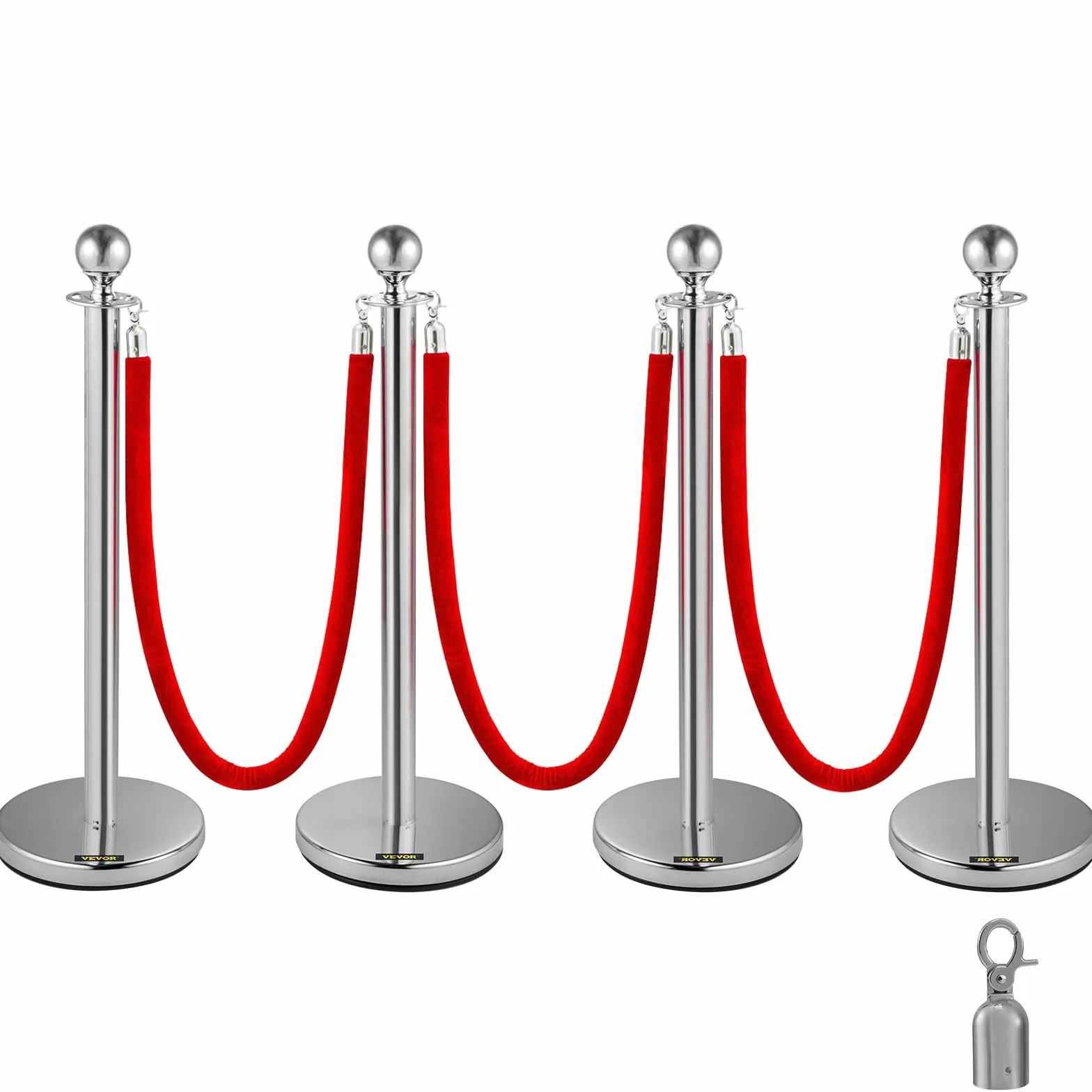 Palo separatore di nastro estensibile, 4 set di barriere di sicurezza a 3 corde, lunghezza della corda, 1,5 m, colore: Argento