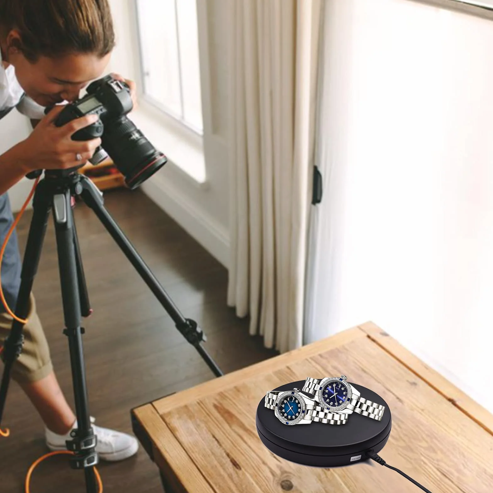 Andoer Piatto girevole elettrico 360° LED per esposizione gioielli fotografia (Nero)