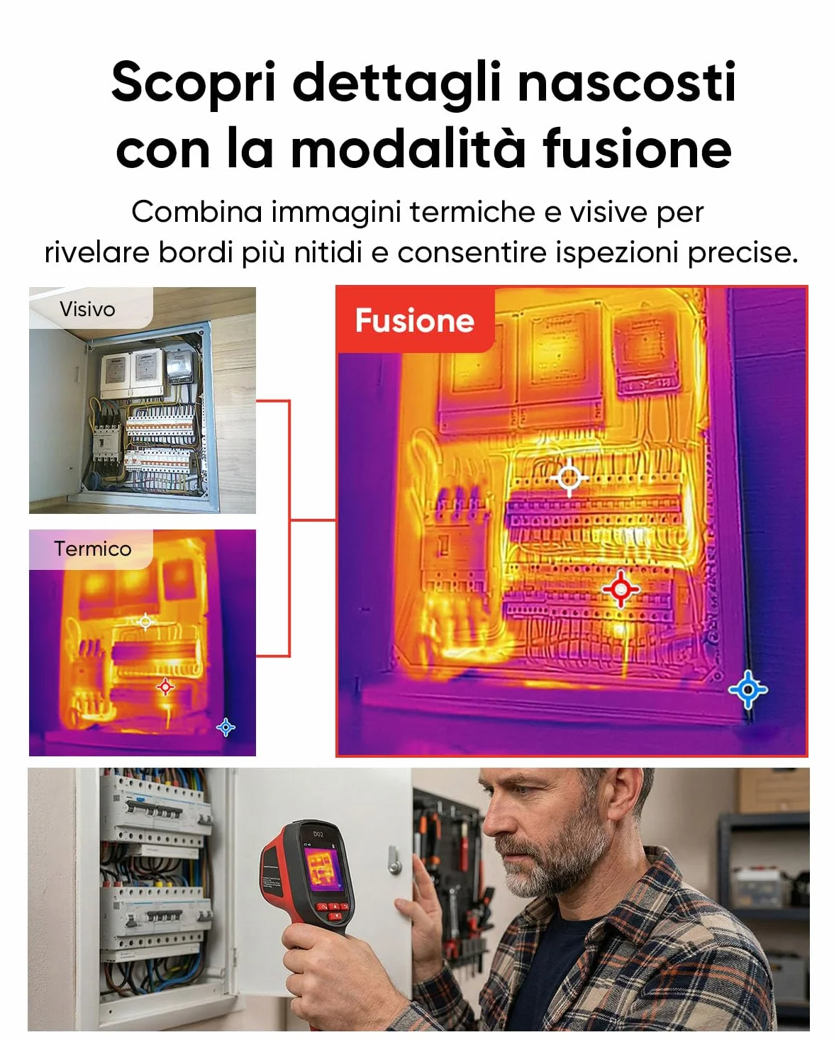 HIKMICRO D02 Telecamera Termica, Risoluzione Superiore 240x240 visibile, SuperScene, Telecamera Termica 96x96, 8 ore di autonomia della batteria, Registrazione video