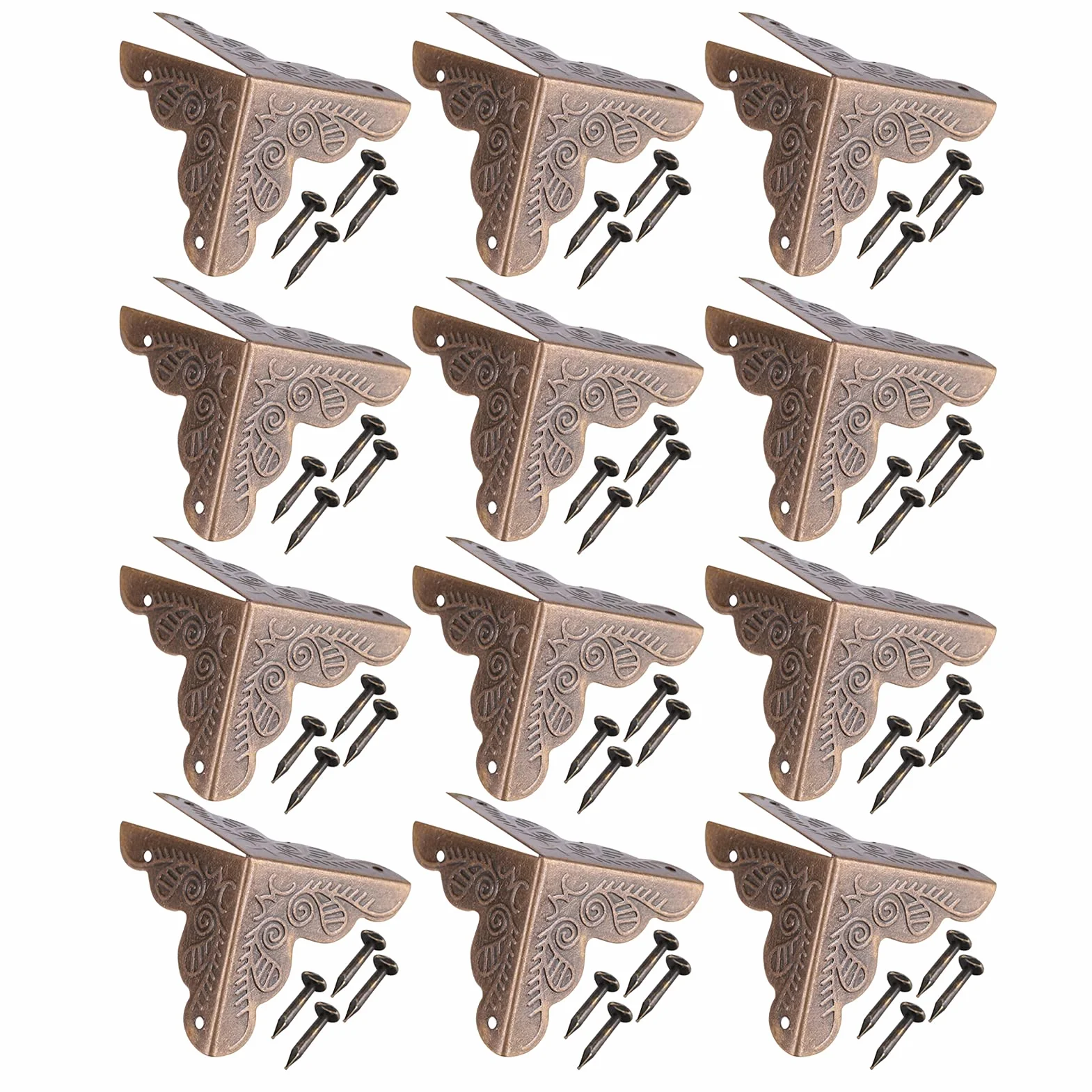 Angolari Metallo per Legno, Fydun 12 Pezzi Protezione Angolare Metallo Protezioni per Angoli in Ferro per Scatole Regalo Decorazioni Angolari per Tavolo, Casse di Legno, Scatola di Gioielli (Bronzo)