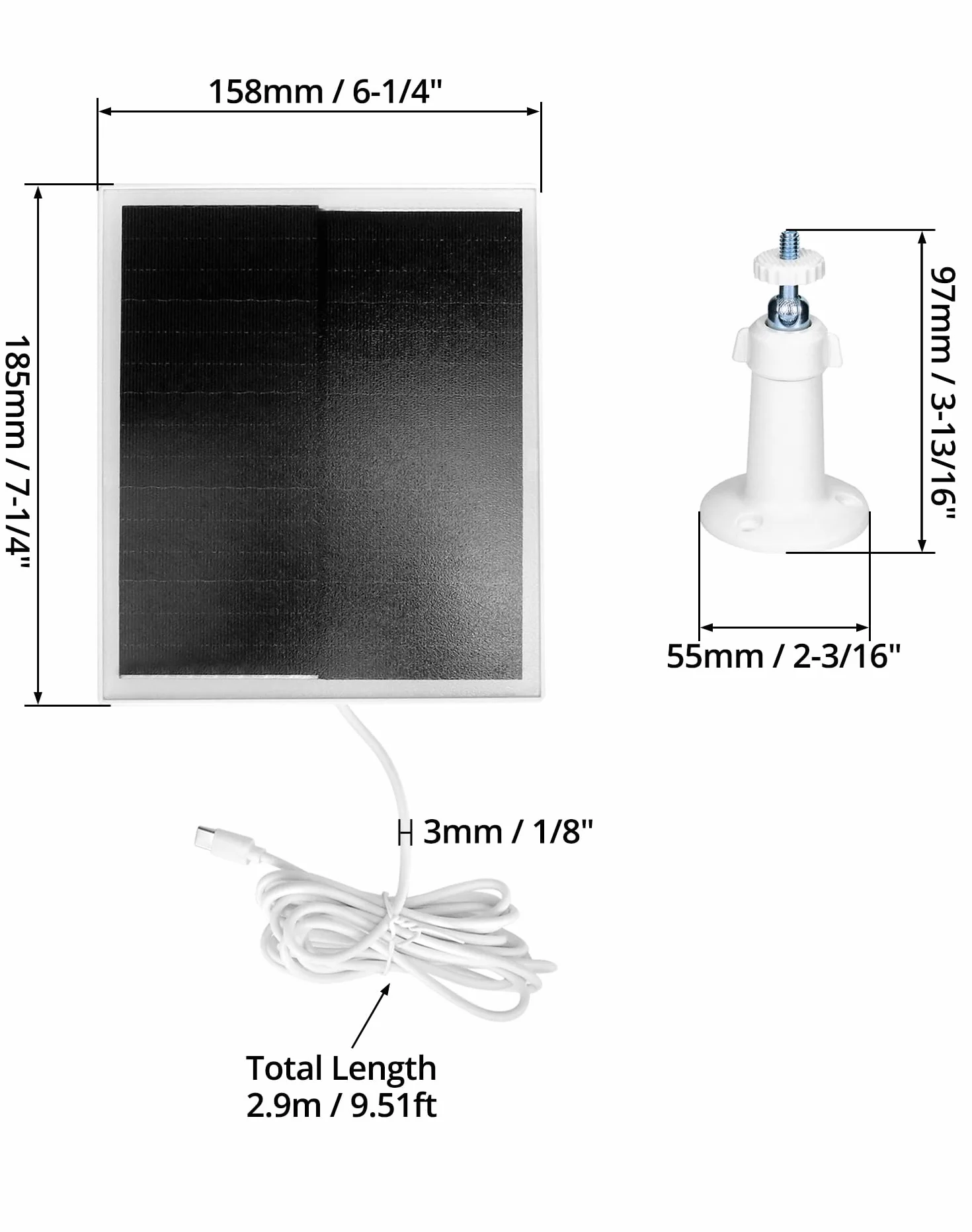 QWORK® Pack da 2 moduli solari da 6 W per telecamere di sorveglianza da esterno, tasso di conversione elevato del 24%, impermeabile IP65, con cavo USB da 3 m e staffa di montaggio a 360°