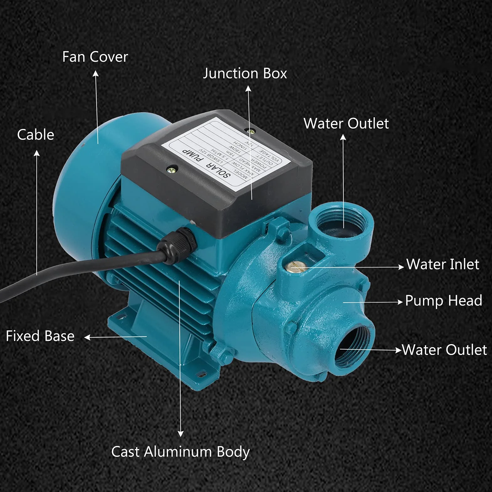 Pompa per Acqua Pulita, 15m 180W DC12V Girante Unipolare Motore Orizzontale a Singola Aspirazione Strumento di Irrigazione per Uso Domestico Pressurizzato