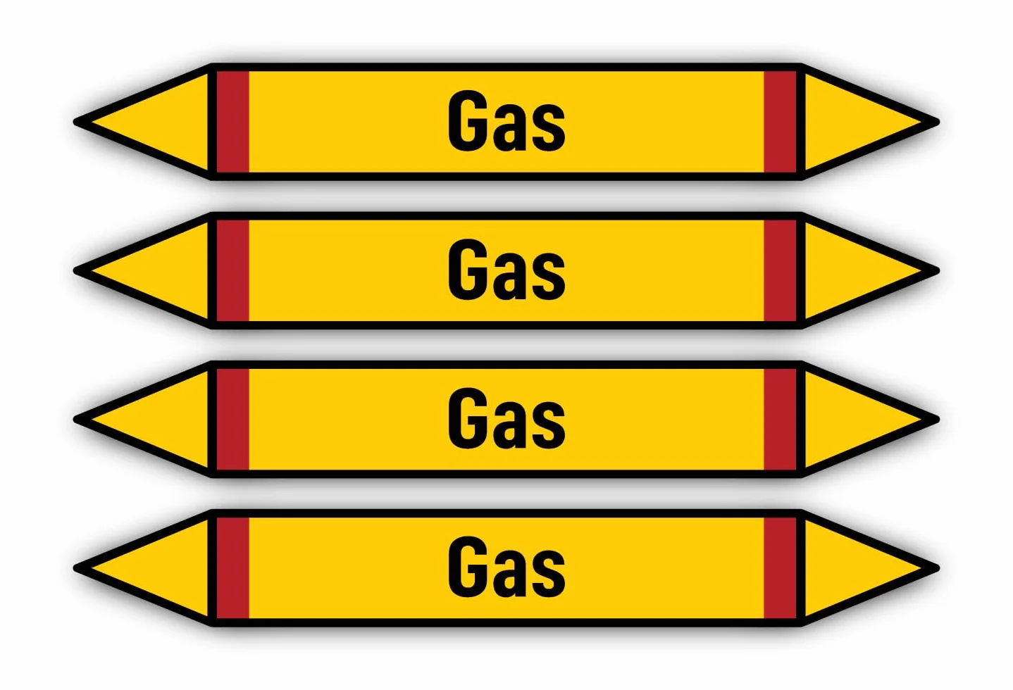Adesivi: 300x45 mm, 4 pezzi - Gruppo 4 - Gas infiammabili - Identificazione tubazioni - secondo DIN 2403 - Lingua: tedesco - Gas